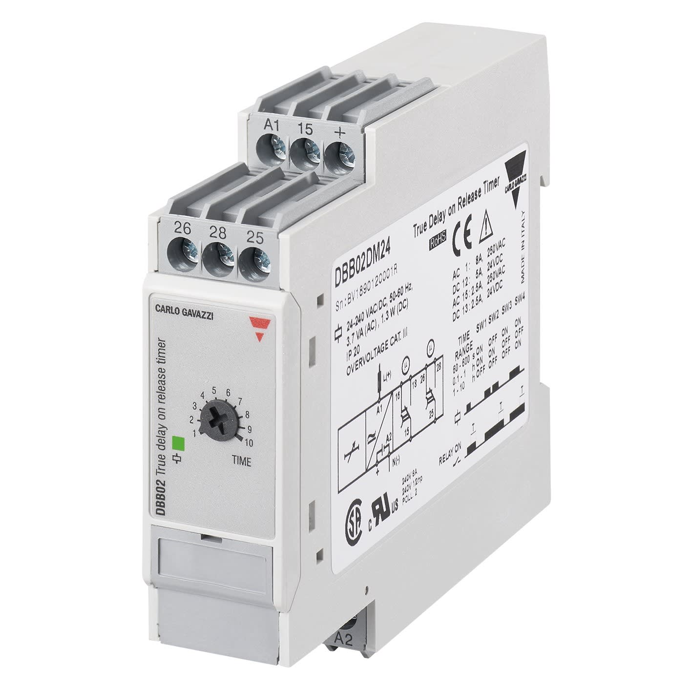 Carlo Gavazzi - Tempo travail à la mise hors tension - 2 RT 8A 24?240Vca/cc - 60s..100h