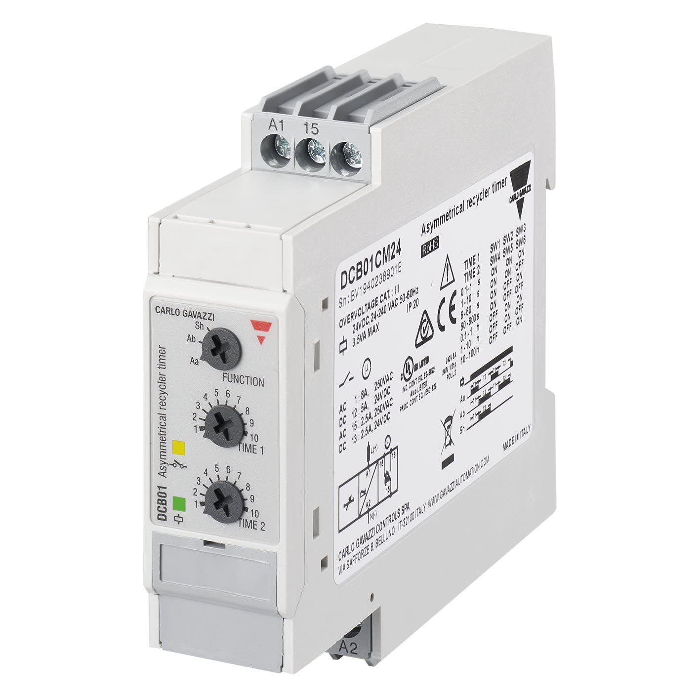 Carlo Gavazzi - Tempo clignoteur asymétrique ON/OFF - 1RT 8A - 24Vcc/24?240Vca