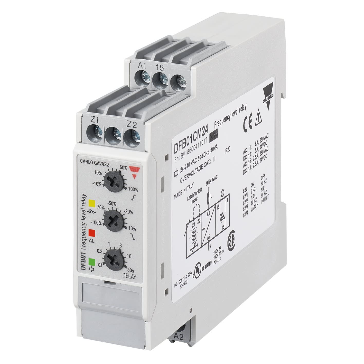 Carlo Gavazzi - Relais de contrôle fréquence - Mesure: 50-60Hz 1RT-8A - 24-240Vca