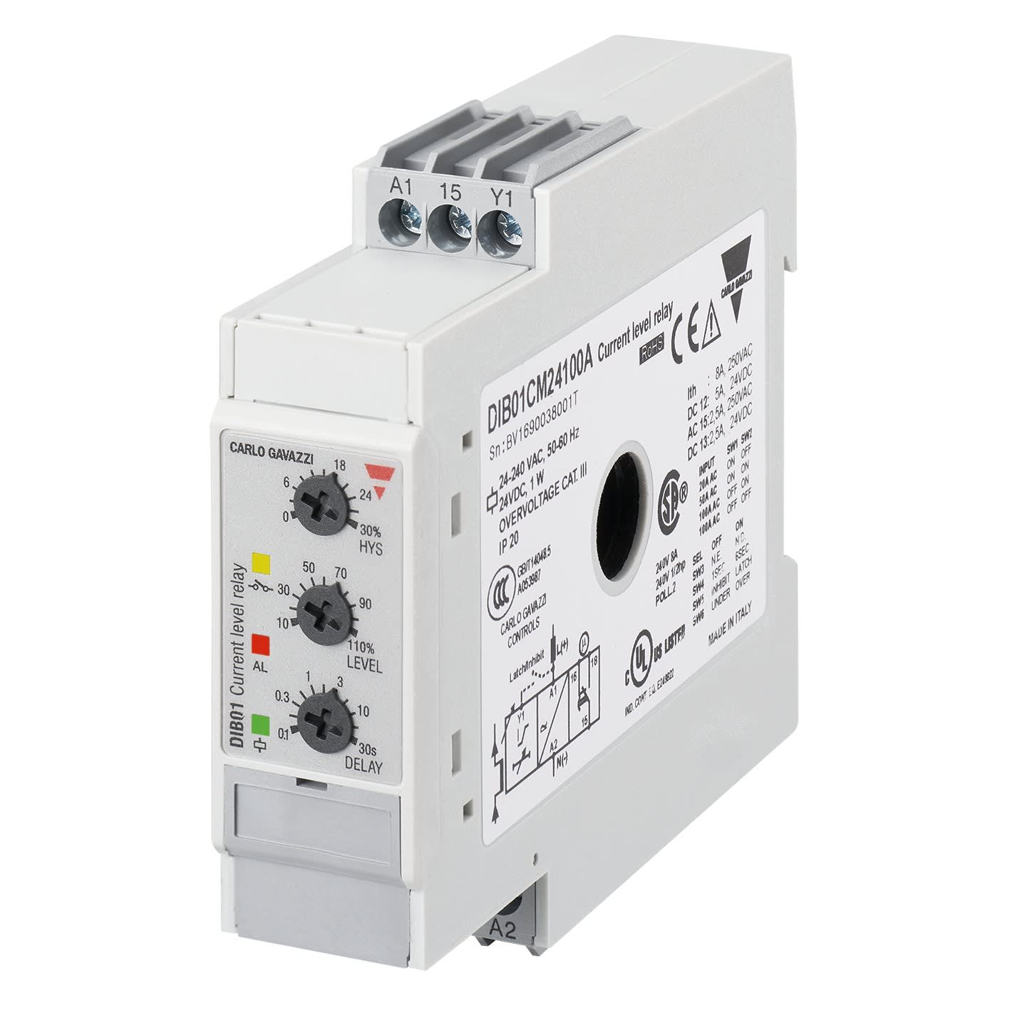 Carlo Gavazzi - Relais de contrôle sur/sous-intensité - Mesure : 2 à 100A -24/48Vca