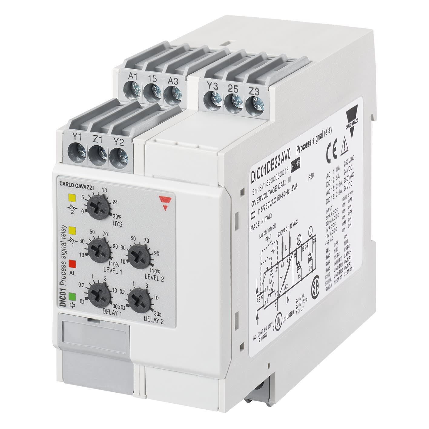 Carlo Gavazzi - Relais de contrôle analogique - Mesure : 0,5-20 mACA/CC-0,1-10VCA/CC -115/230Vca