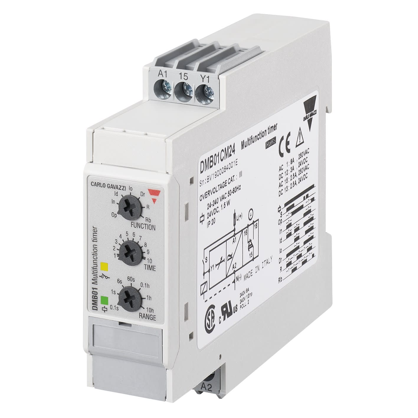 Carlo Gavazzi - Tempo multifonctions - 2RT 8A 24Vcc/24...240Vca -0,1 s..100h - 22,5mm rail DIN