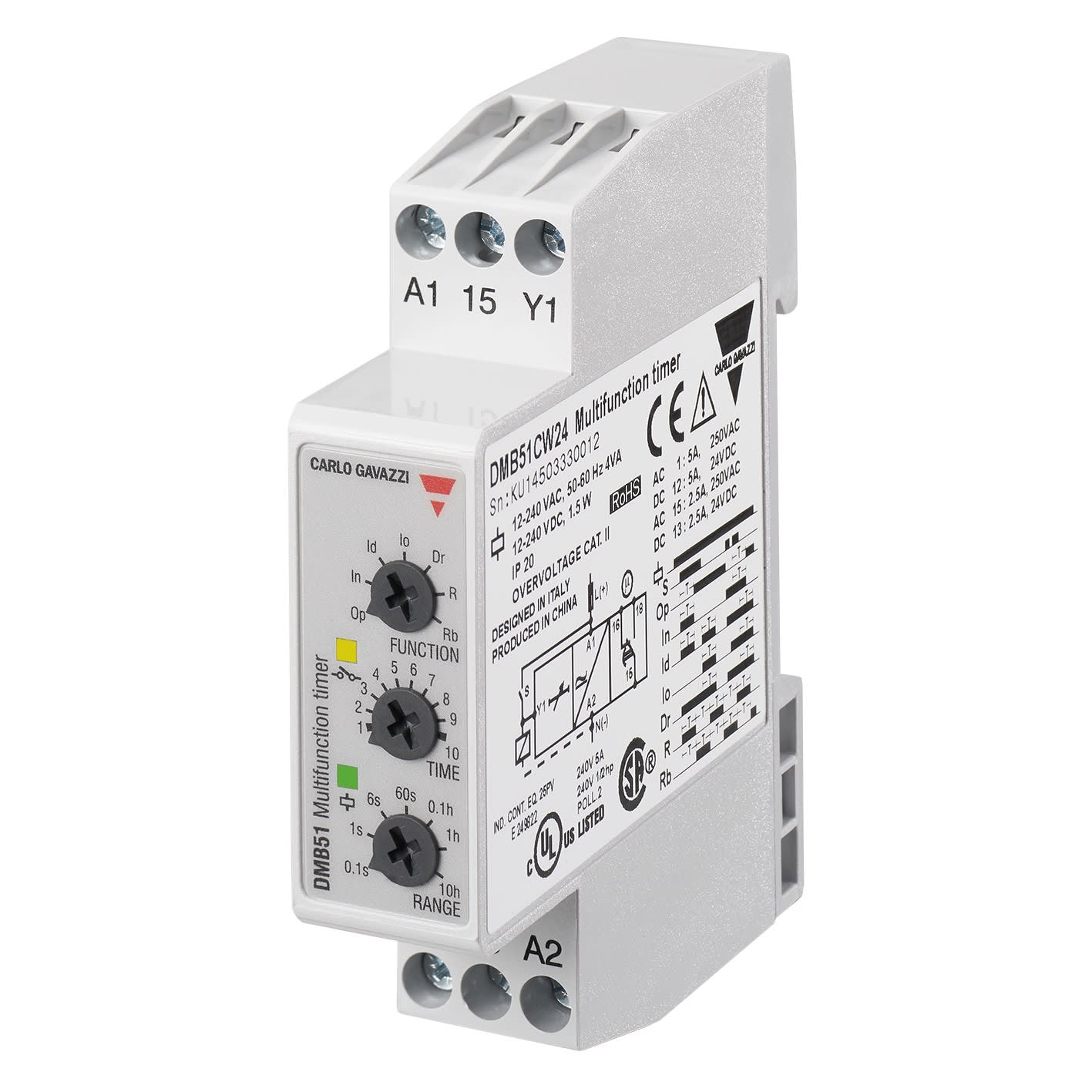Carlo Gavazzi - Tempo multifonctions - 1RT 5A 24Vcc/24...240Vca -0,1 s..100h -  17,5mm rail DIN