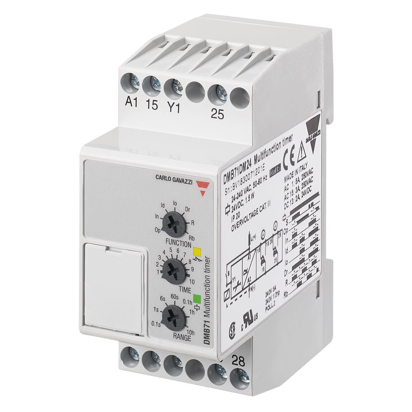 Carlo Gavazzi - Tempo multifonctions - 2RT 5A 12 à 240Vca/cc -0,1 s..100h- 35,5mm rail DIN