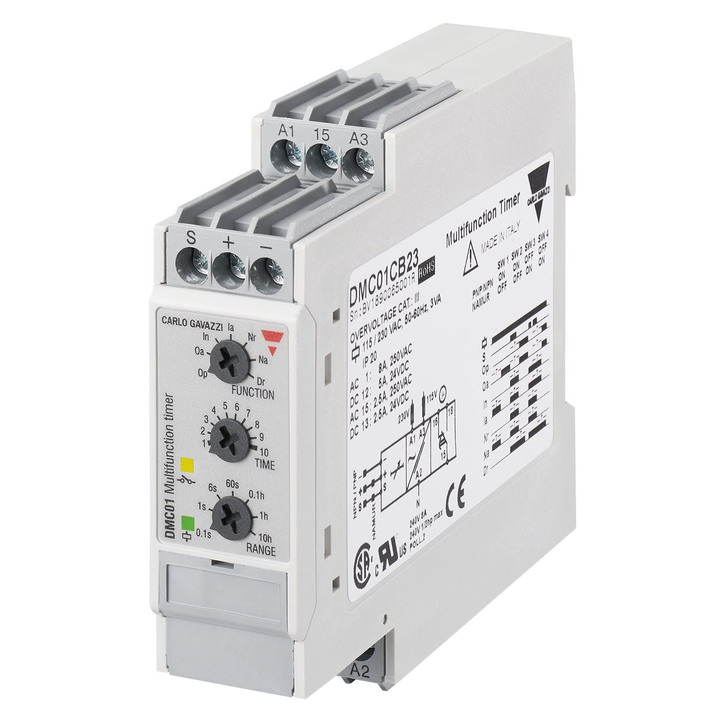 Carlo Gavazzi - Tempo multifonctions - 1RT 8A 115 ou 230Vca -0,1 s..100h - 22,5mm rail DIN