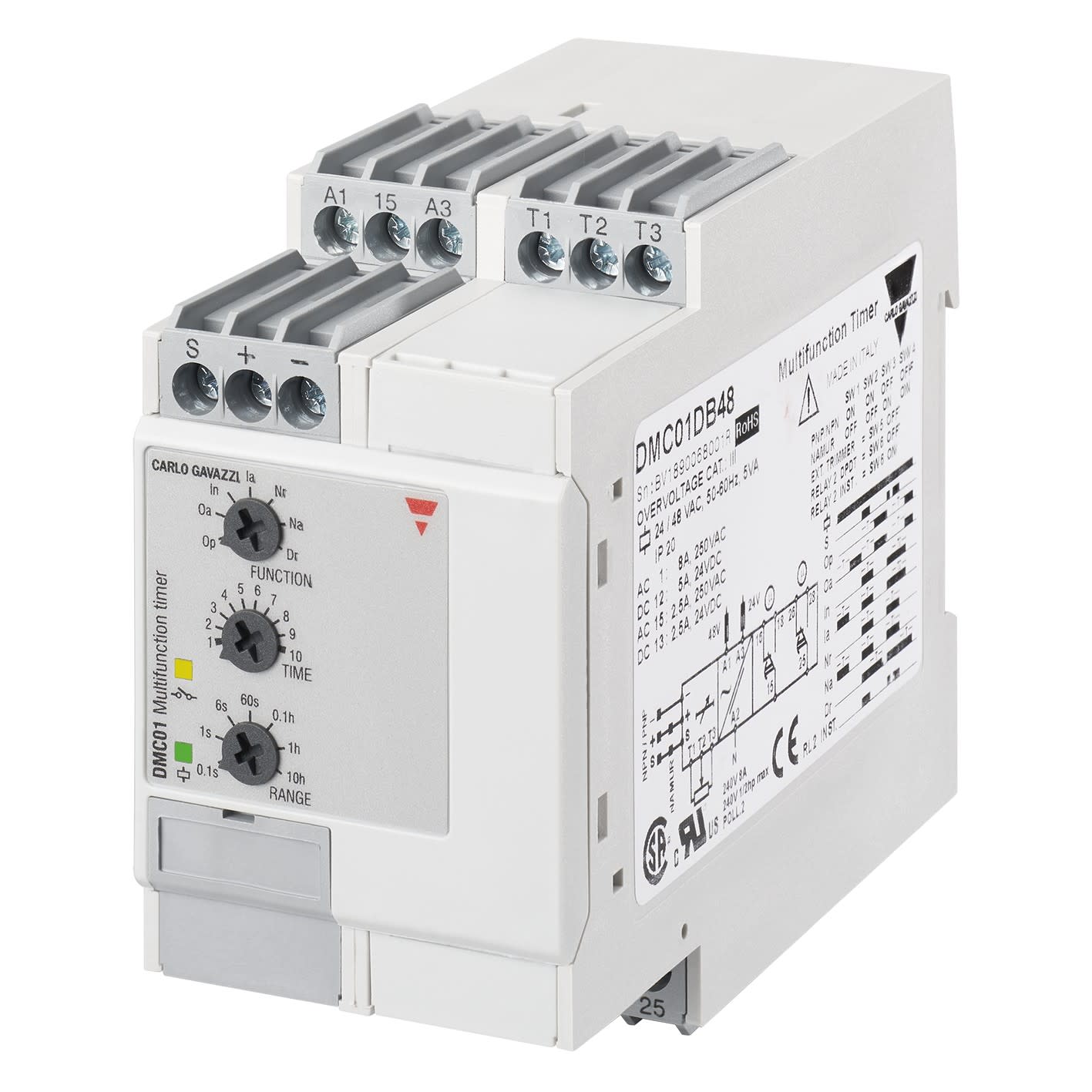 Carlo Gavazzi - Tempo multifonctions - 2RT 8A 24 ou 48Vca -0,1 s..100h - 45mm rail DIN