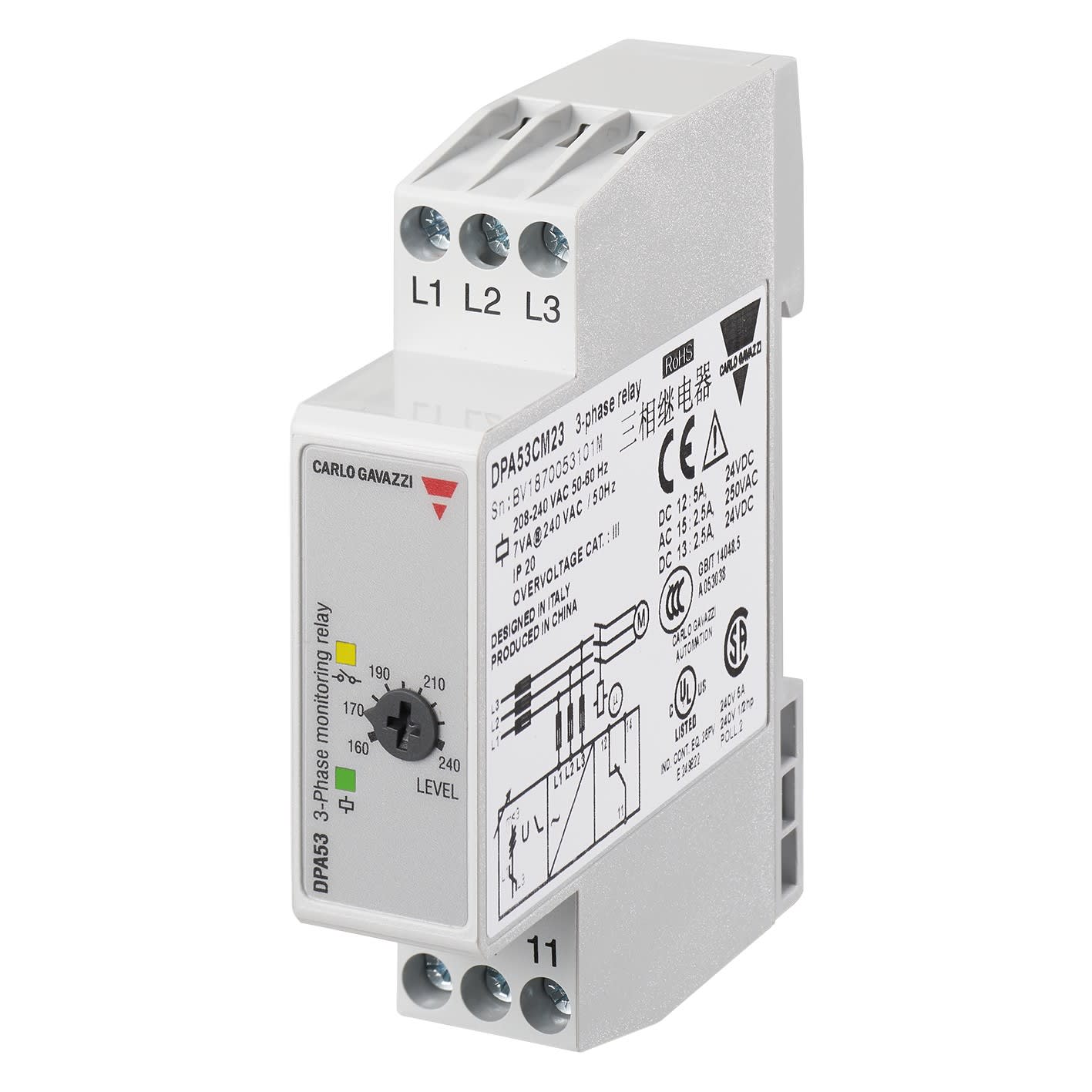 Carlo Gavazzi - Relais de contrôle sur/sous tension, ordre et perte de phase -Mesure: 380-480Vca