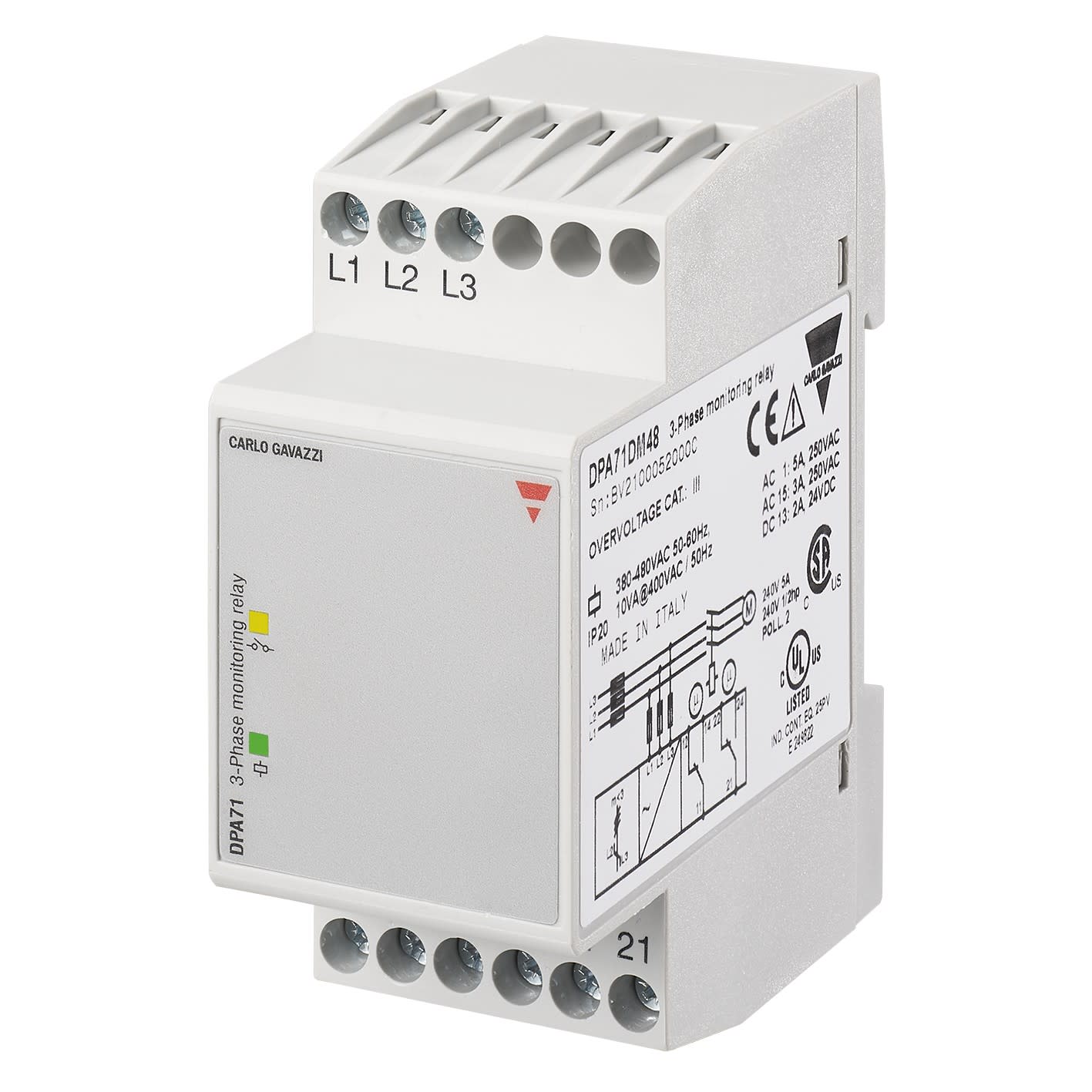 Carlo Gavazzi - Relais de contrôle sur/sous tension, ordre et perte de phase -Mesure: 208-240Vca