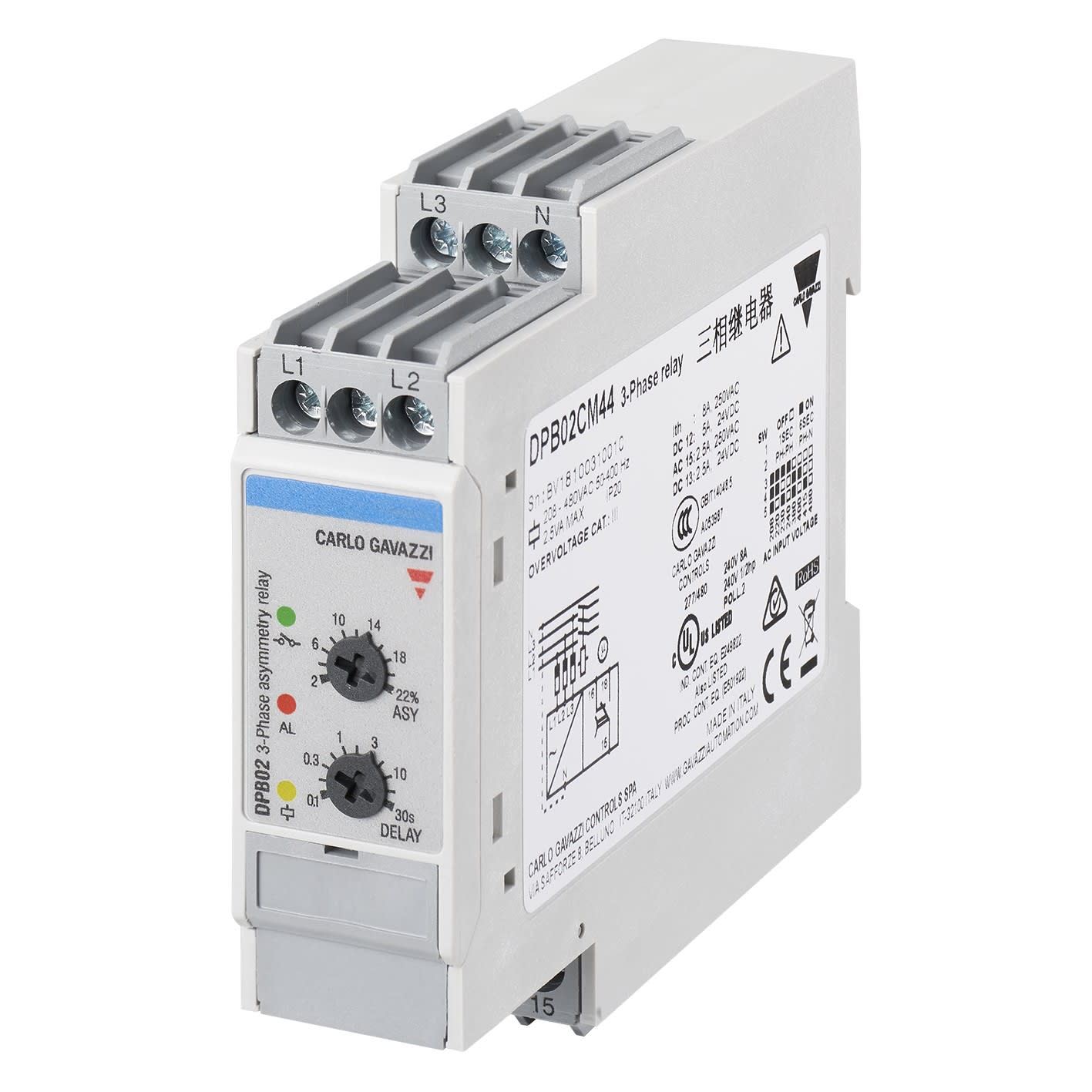 Carlo Gavazzi - Relais de contrôle asymétrie, ordre et perte de phase - Mesure: 208-240Vca