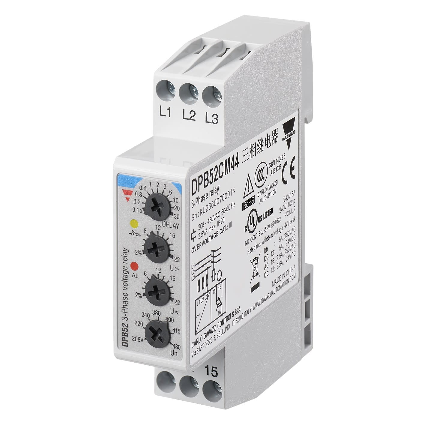 Carlo Gavazzi - Relais de contrôle sur/sous-tension ordre perte de phase-Gamme: 208-480Vca