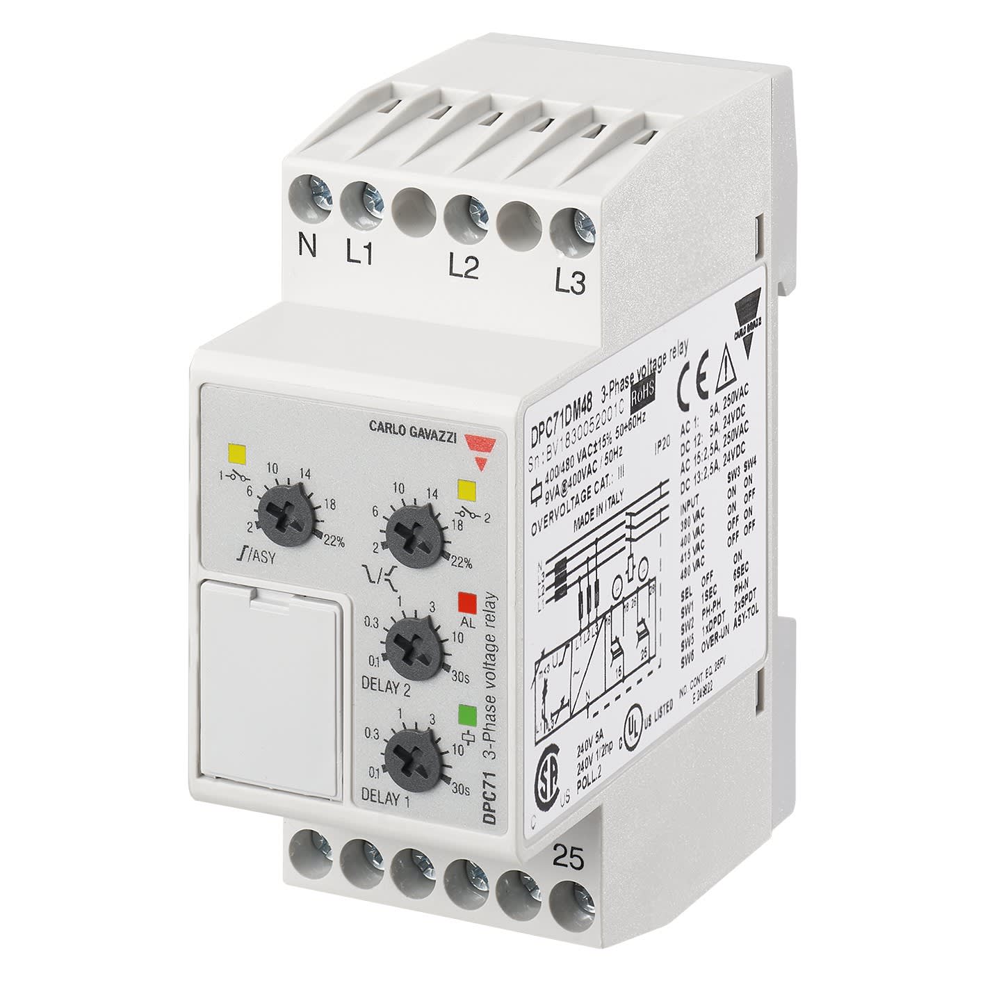Carlo Gavazzi - Relais de contrôle tension,asymétrie,ordre et perte de phase -Mesure: 380-480Vca