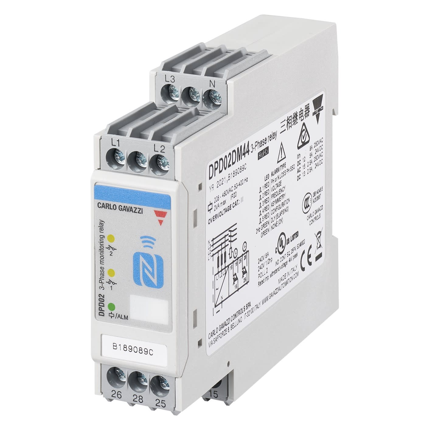 Carlo Gavazzi - Relais de contrôle NFC tension, fréquence et perte de phase - Mesure: 208-408Vca