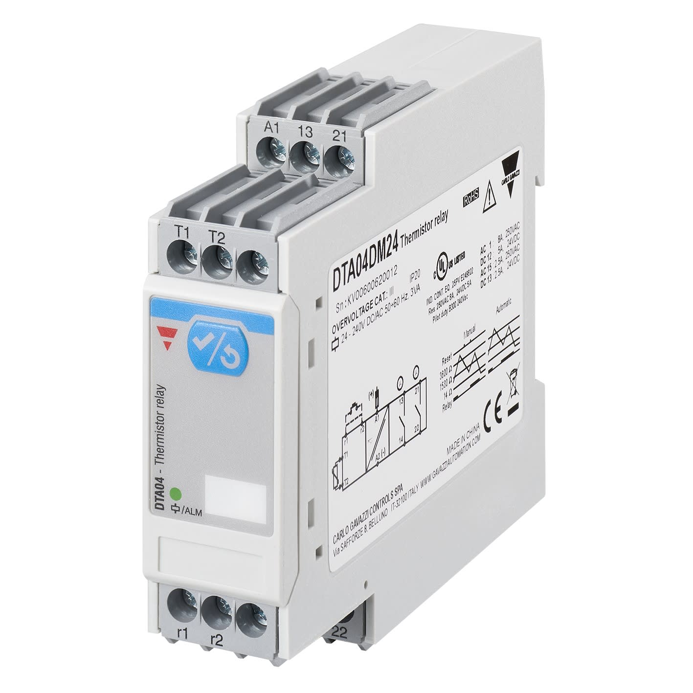 Carlo Gavazzi - Relais de contrôle thermistance moteur - Entrée PTC - Alimentation: 24-240Vca/cc
