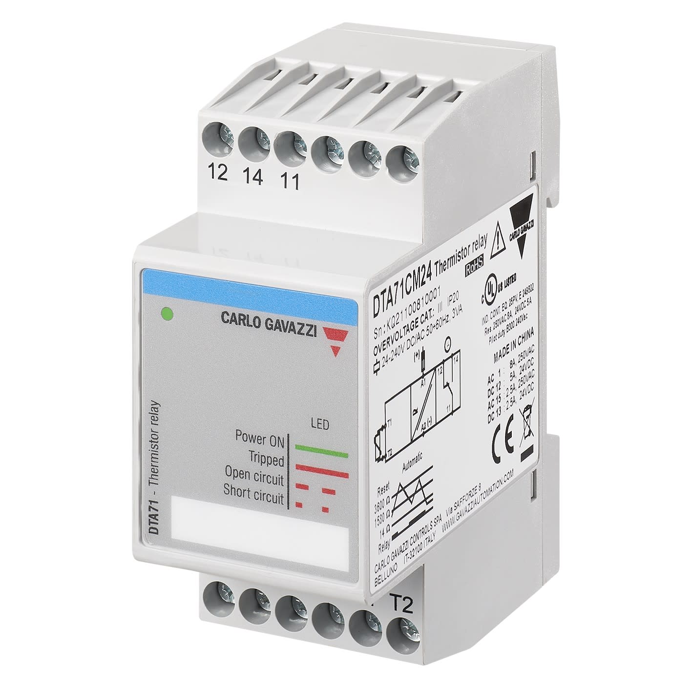 Carlo Gavazzi - Relais de contrôle thermistance moteur - Entrée PTC - Alimentation: 24-240Vca/cc