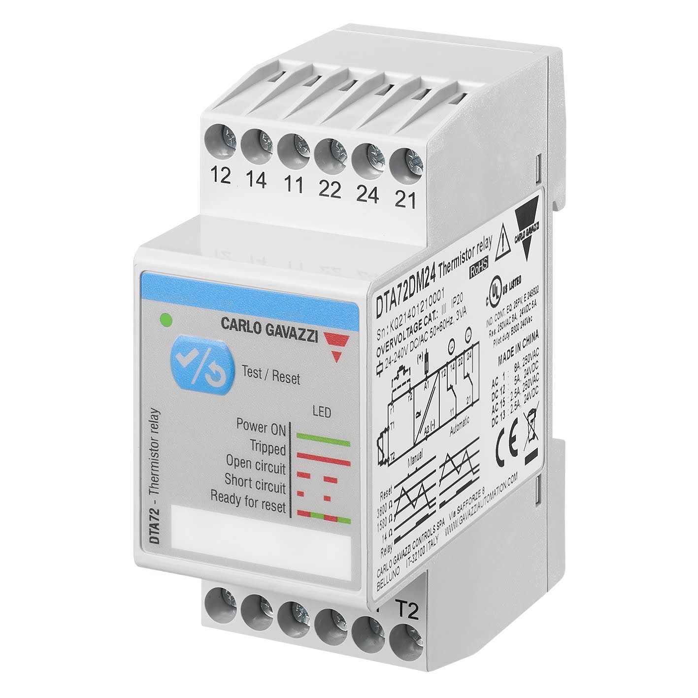 Carlo Gavazzi - Relais de contrôle thermistance moteur - Entrée PTC - Alimentation: 24-240Vca/cc