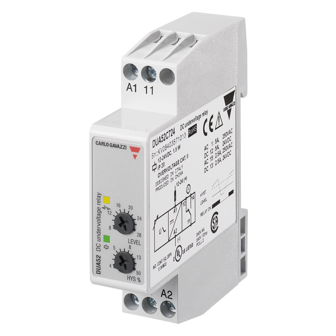 Carlo Gavazzi - Relais de contrôle sous charge pour batterie CC - Mesure: 8-28Vcc