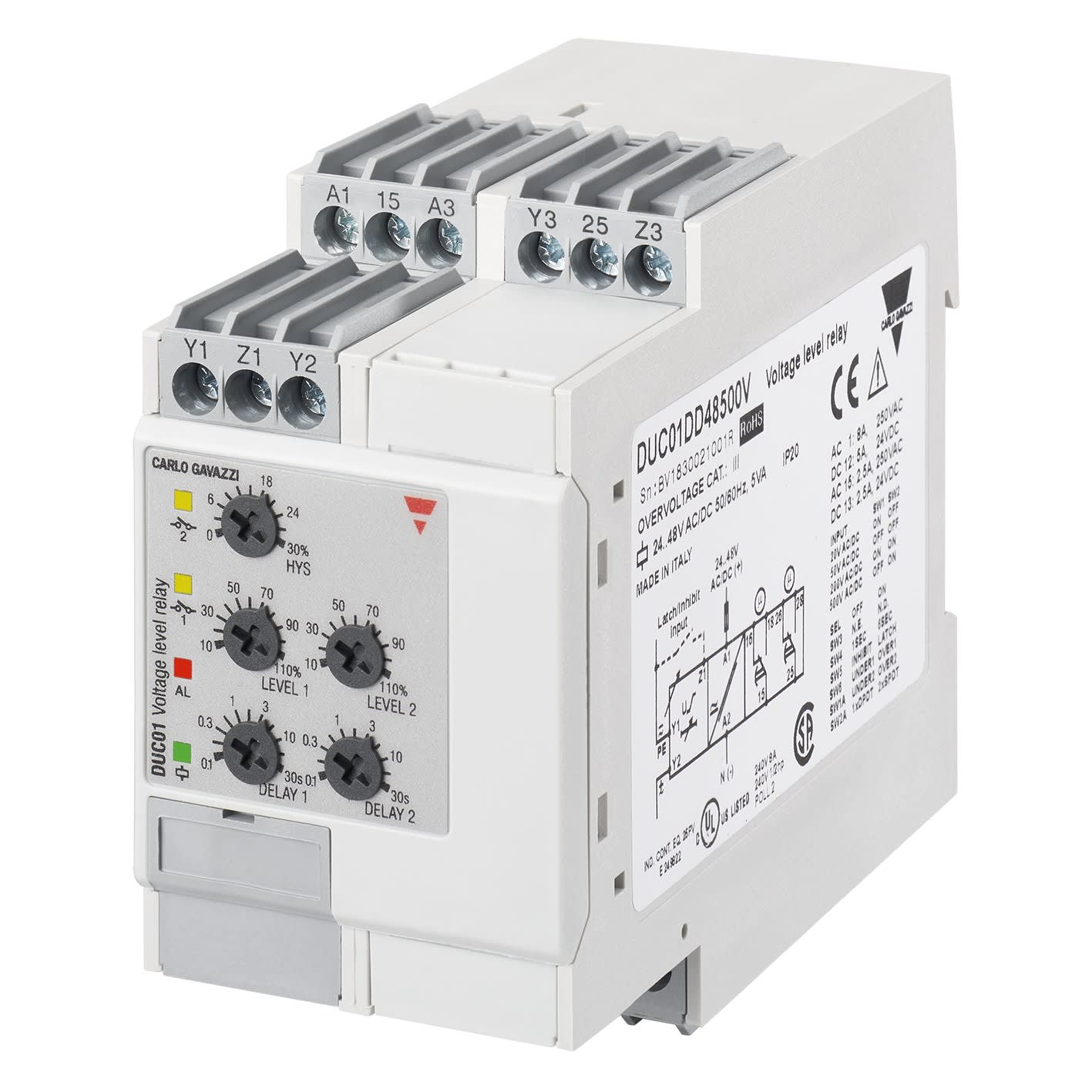 Carlo Gavazzi - Relais de contrôle sur/sous-tension - Mesure: 2-500Vca/cc - 24-48Vca