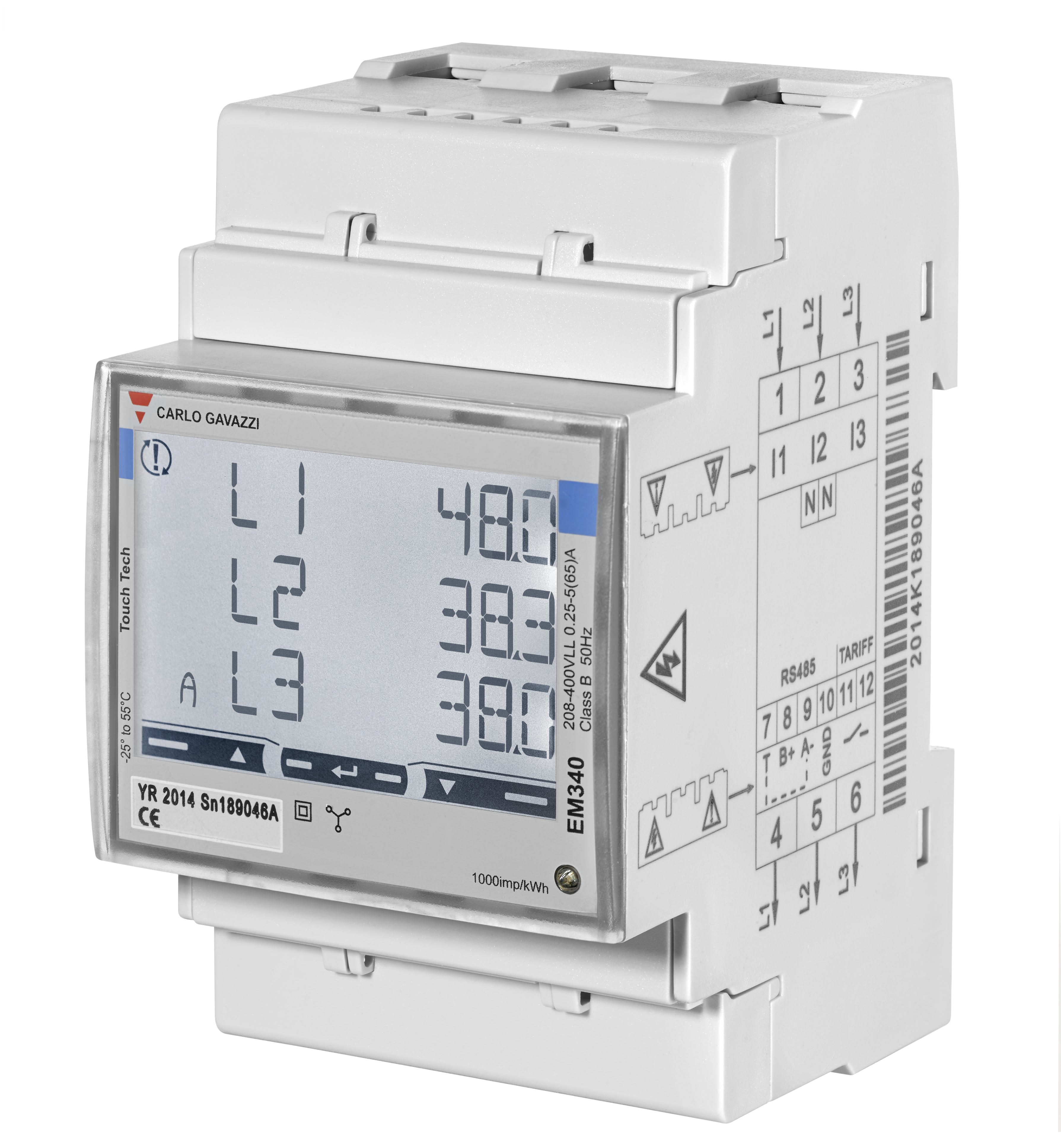 Carlo Gavazzi - Compteur d'énergie triphasé 65A direct 400Vac sortie Modbus RTU MID 70°
