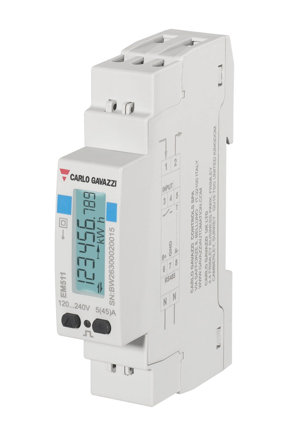 Carlo Gavazzi - Compteur d'énergie digital monophasé 45A direct 230Vac sortie Modbus RTU MID PFB