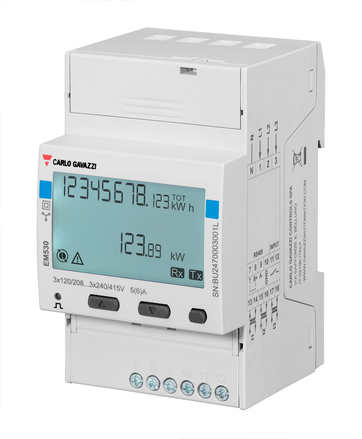 Carlo Gavazzi - Compteur d'énergie triphasé 400Vac entrée TI 5A - sortie Impulsion MID PFB