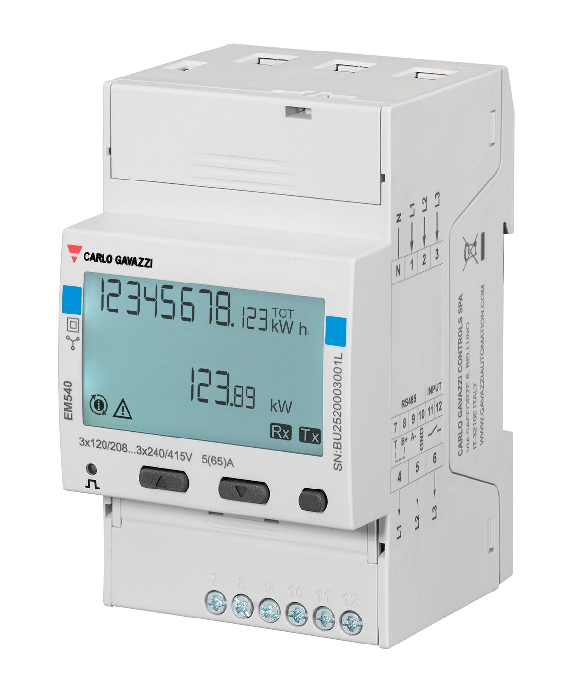 Carlo Gavazzi - Compteur d'énergie triphasé 400Vac 65A direct - sortie Modbus MID PFA 70°C