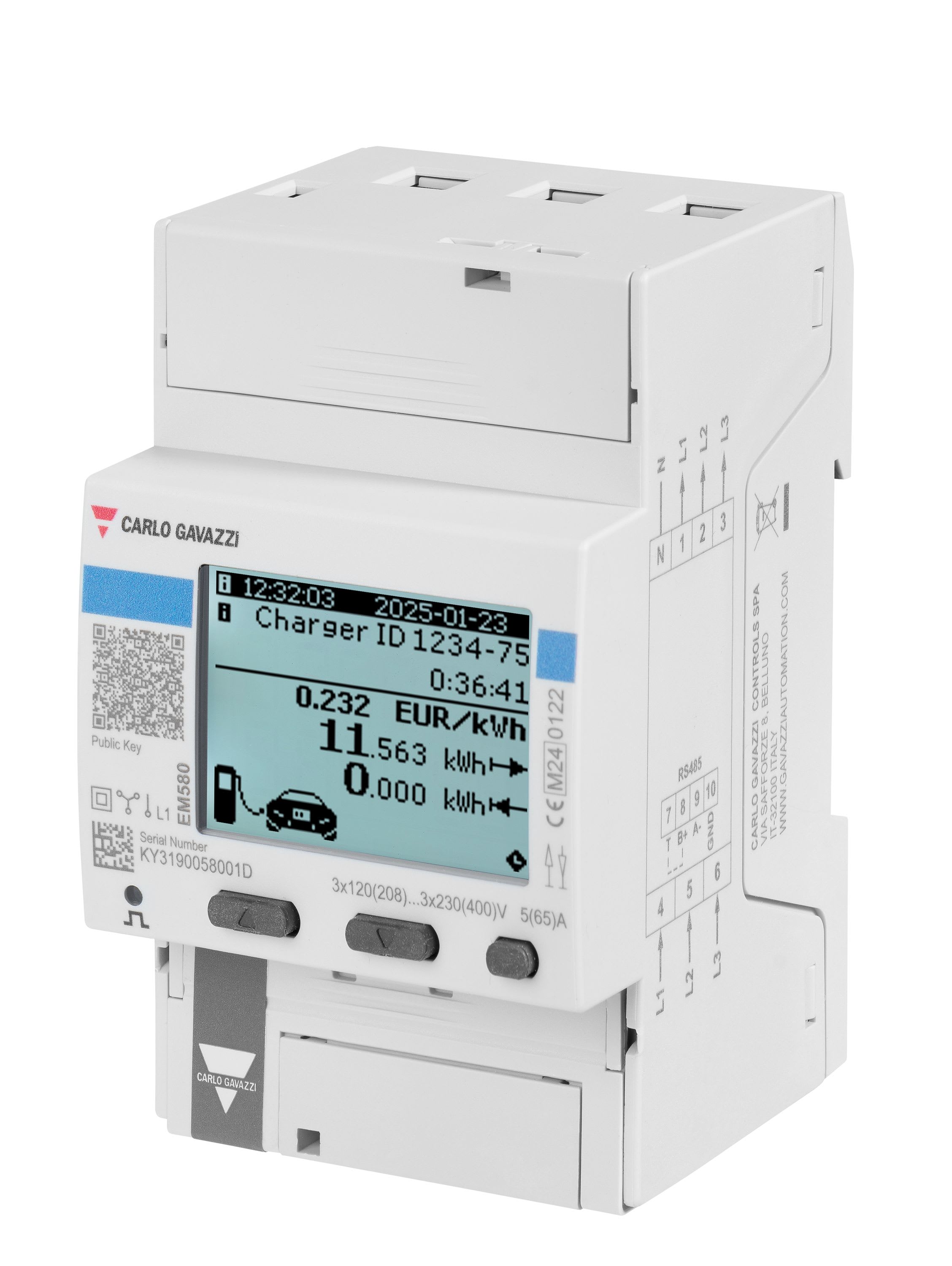 Carlo Gavazzi - compteur d'énergie monophasé ou triphasé, 65A, Modbus RTU (256-Bits) MID