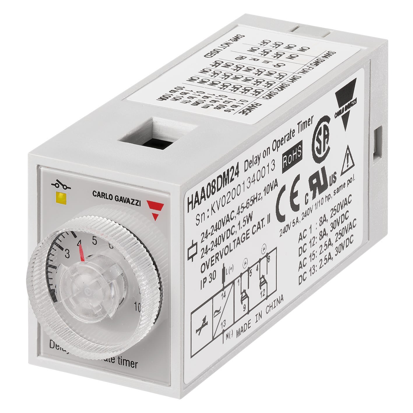 Carlo Gavazzi - Tempo travail mise sous tension/symétrique - 2 RT 5A 24-240Vca/cc -0,1 s..100h