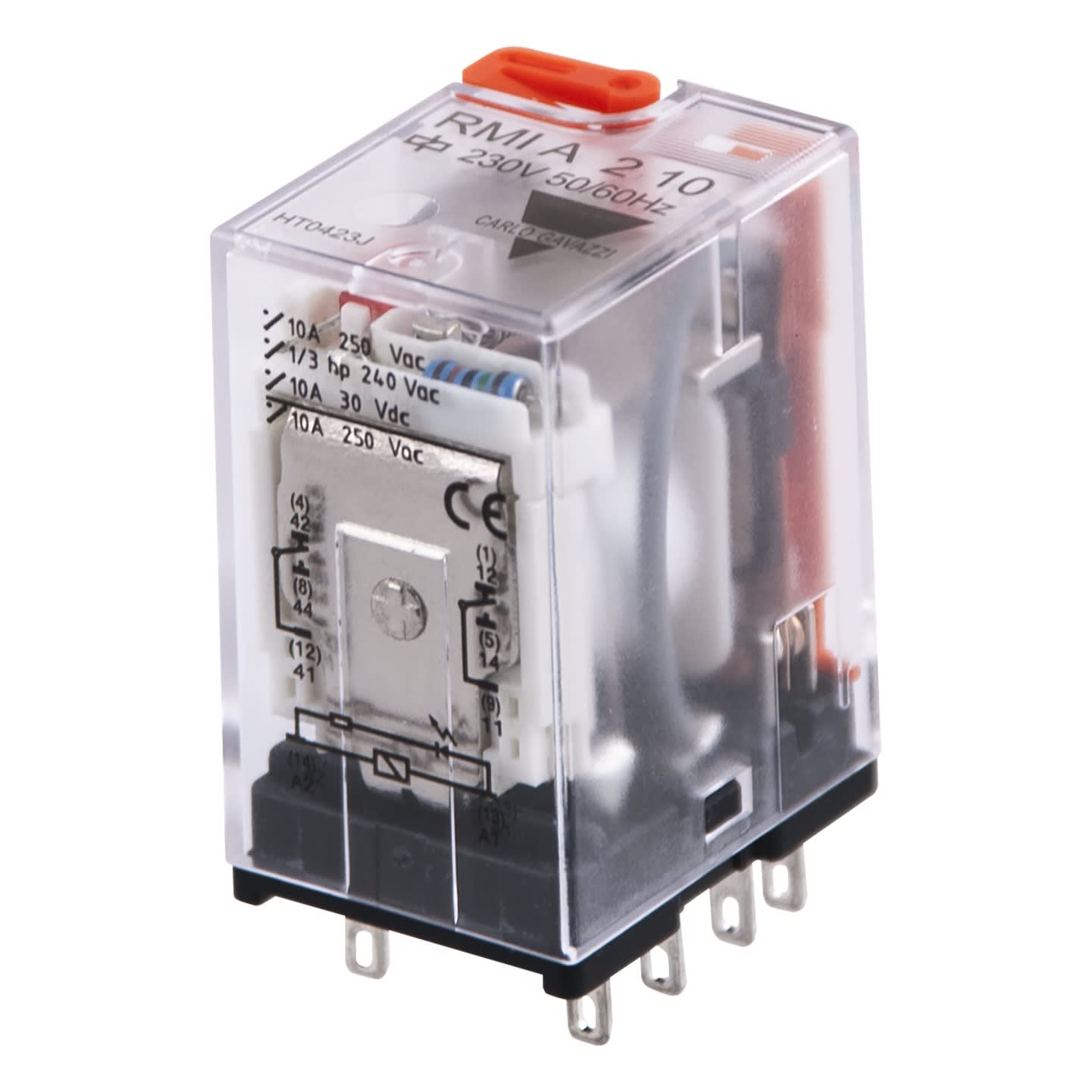 Carlo Gavazzi - Relais miniature 2RT 10A 230VCA bouton test + indicateur mécanique + Led