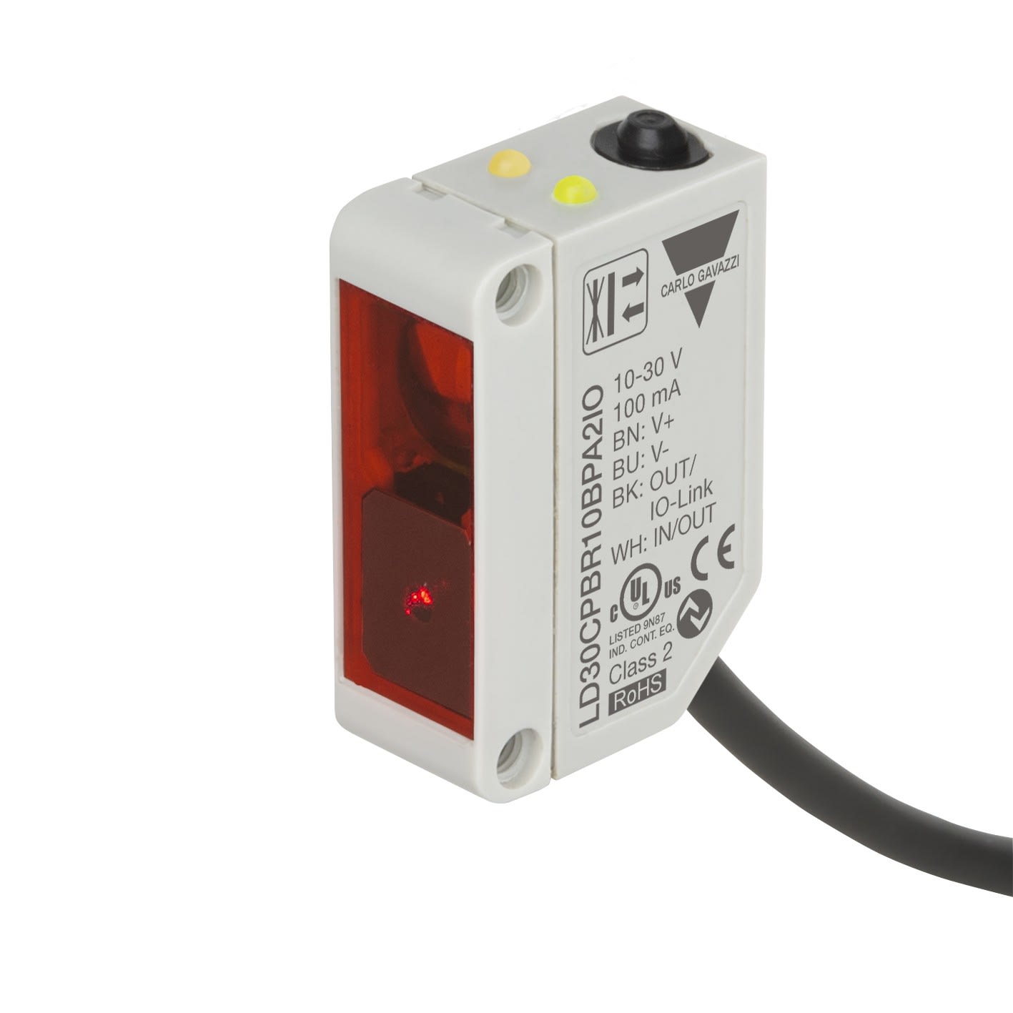 Carlo Gavazzi - Cellule laser directe objet sup.ar.plan 100mm IO-LINK NO-NF plastique câble 2m