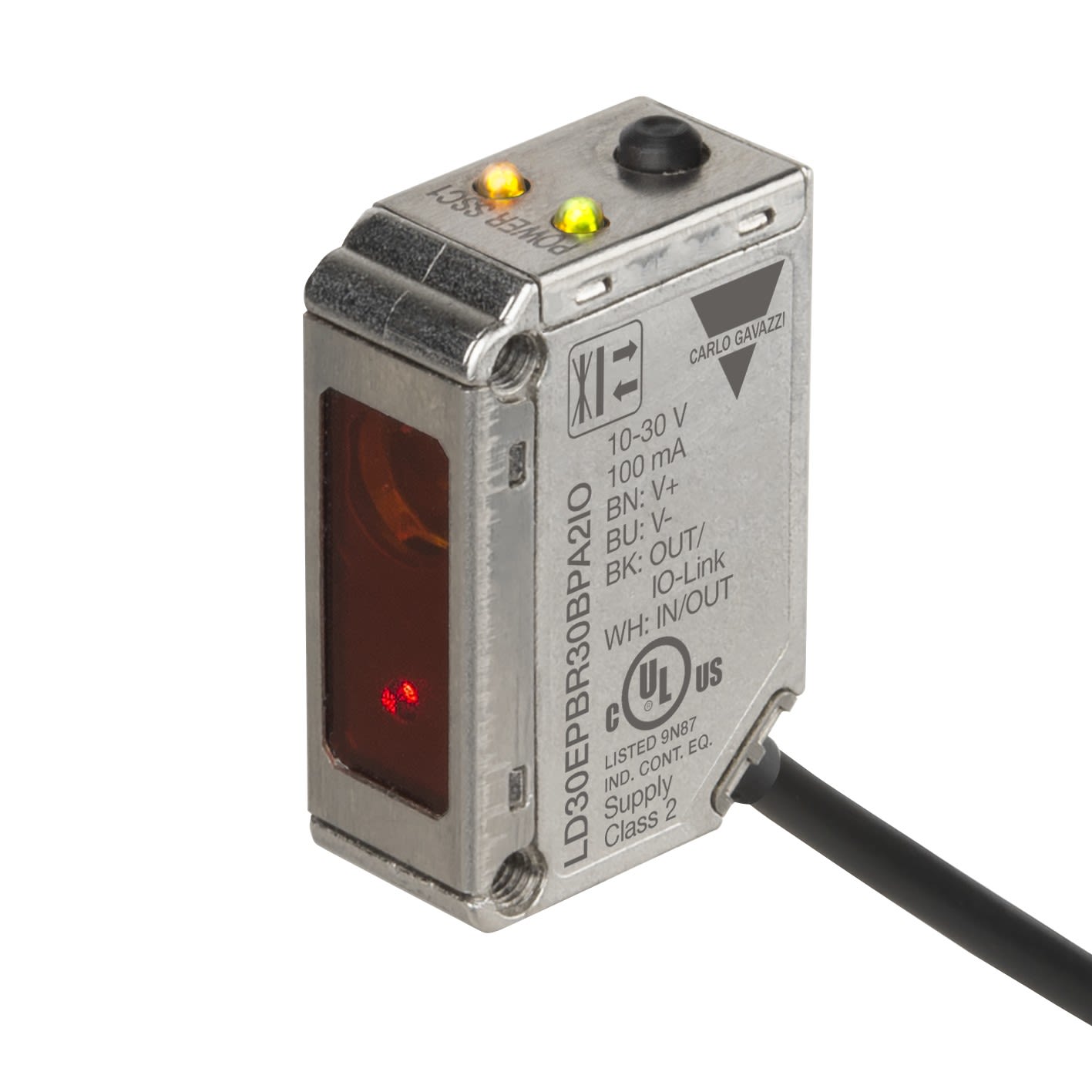 Carlo Gavazzi - Cellule laser directe objet sup.ar.plan 300mm IO-LINK NO-NF métal, câble 2m