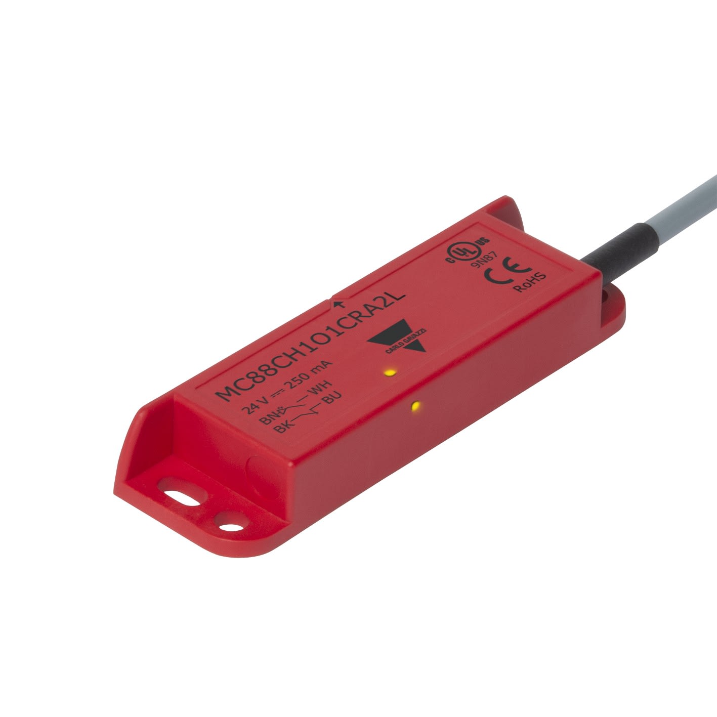 Carlo Gavazzi - Capteur magnétique rectangulaire 1NO et 1NC sortie Droite câble PVC 2m + LED