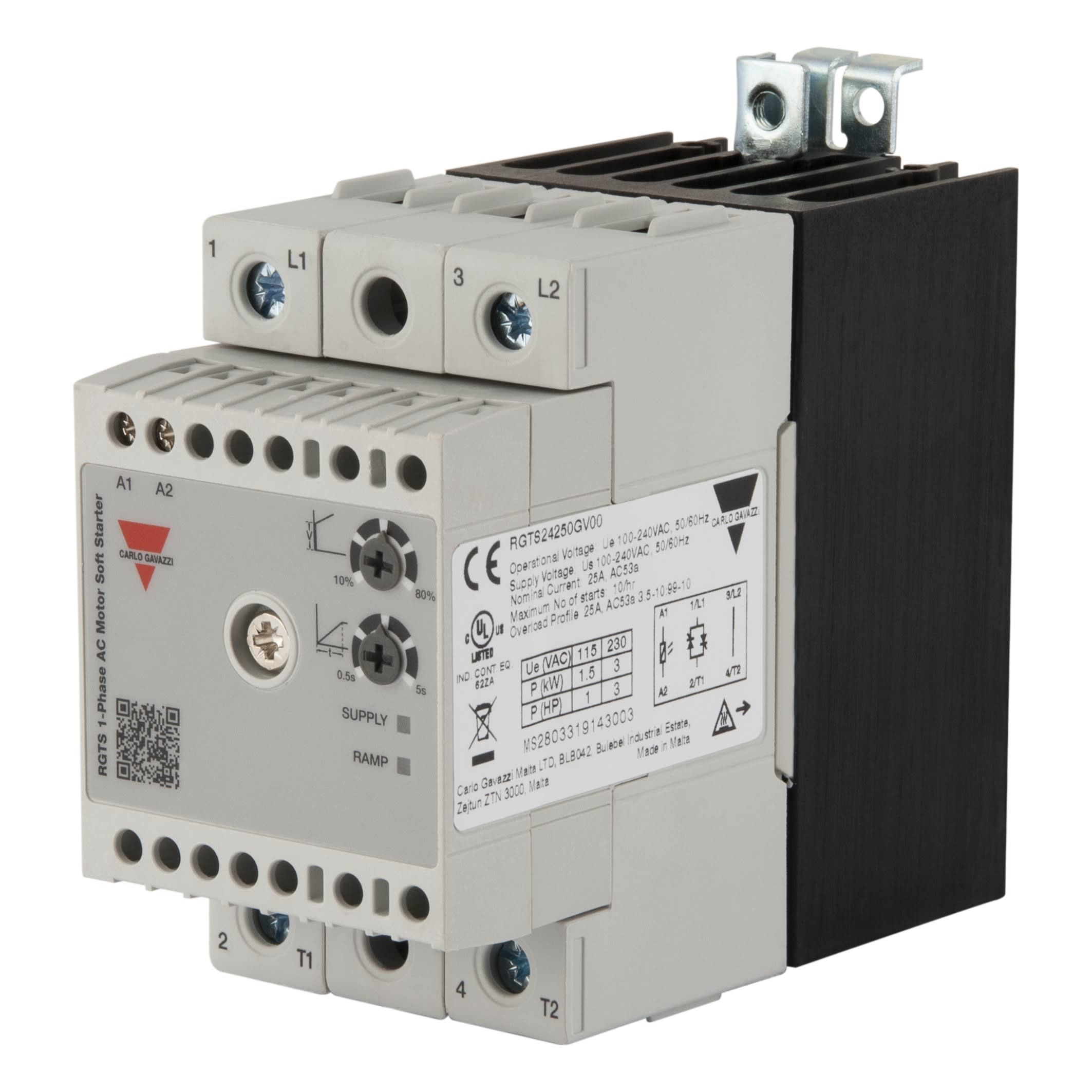 Carlo Gavazzi - Démarreur statique 1ph 25A Ue:100-240Vca i/p:100-240Vca