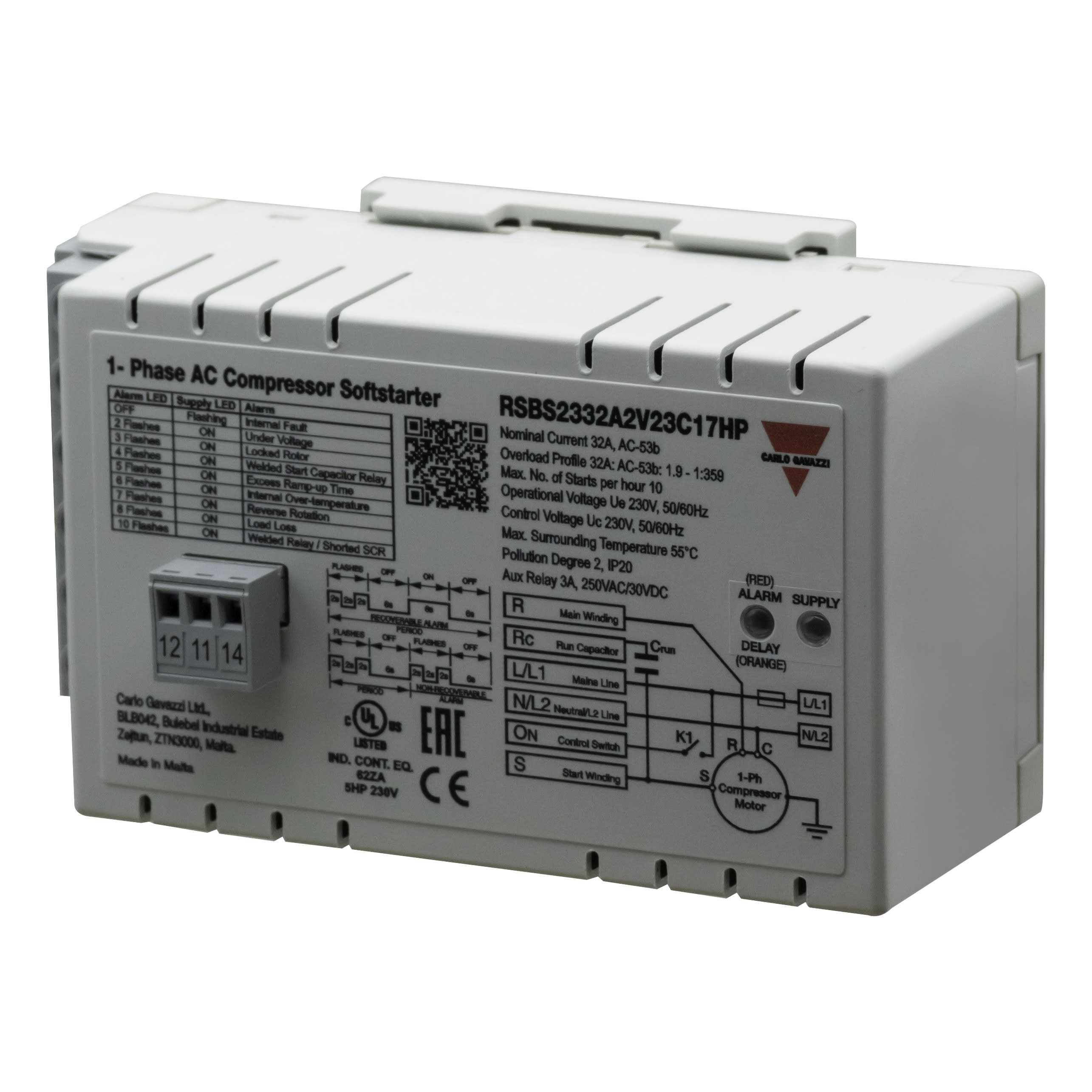 Carlo Gavazzi - Démarreur progressif 1ph compresseur 230V 32A 145 ? 175 ?f HP