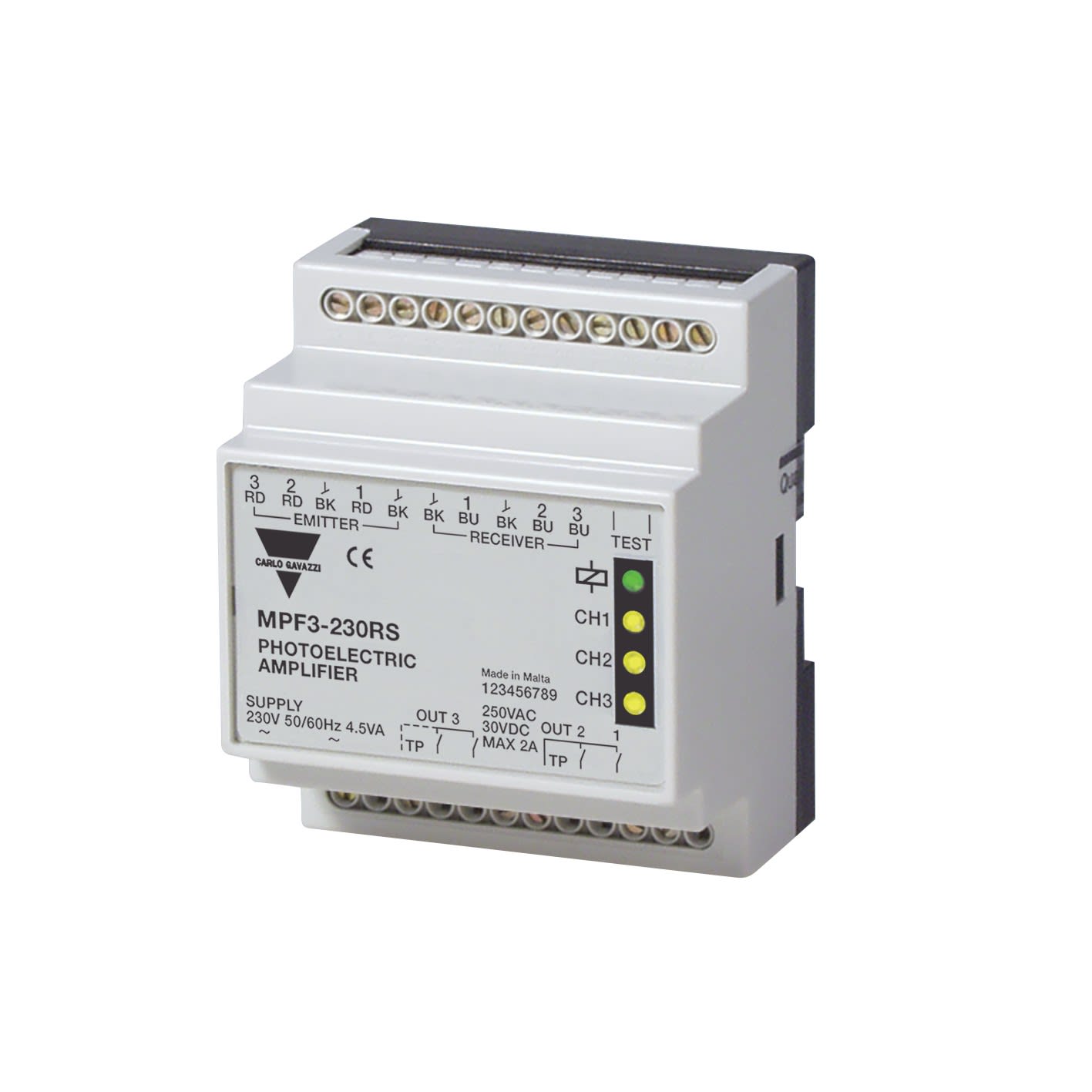 Carlo Gavazzi - Amplificateur cellules MPF 3 voies 230Vca test/ c. fermeture