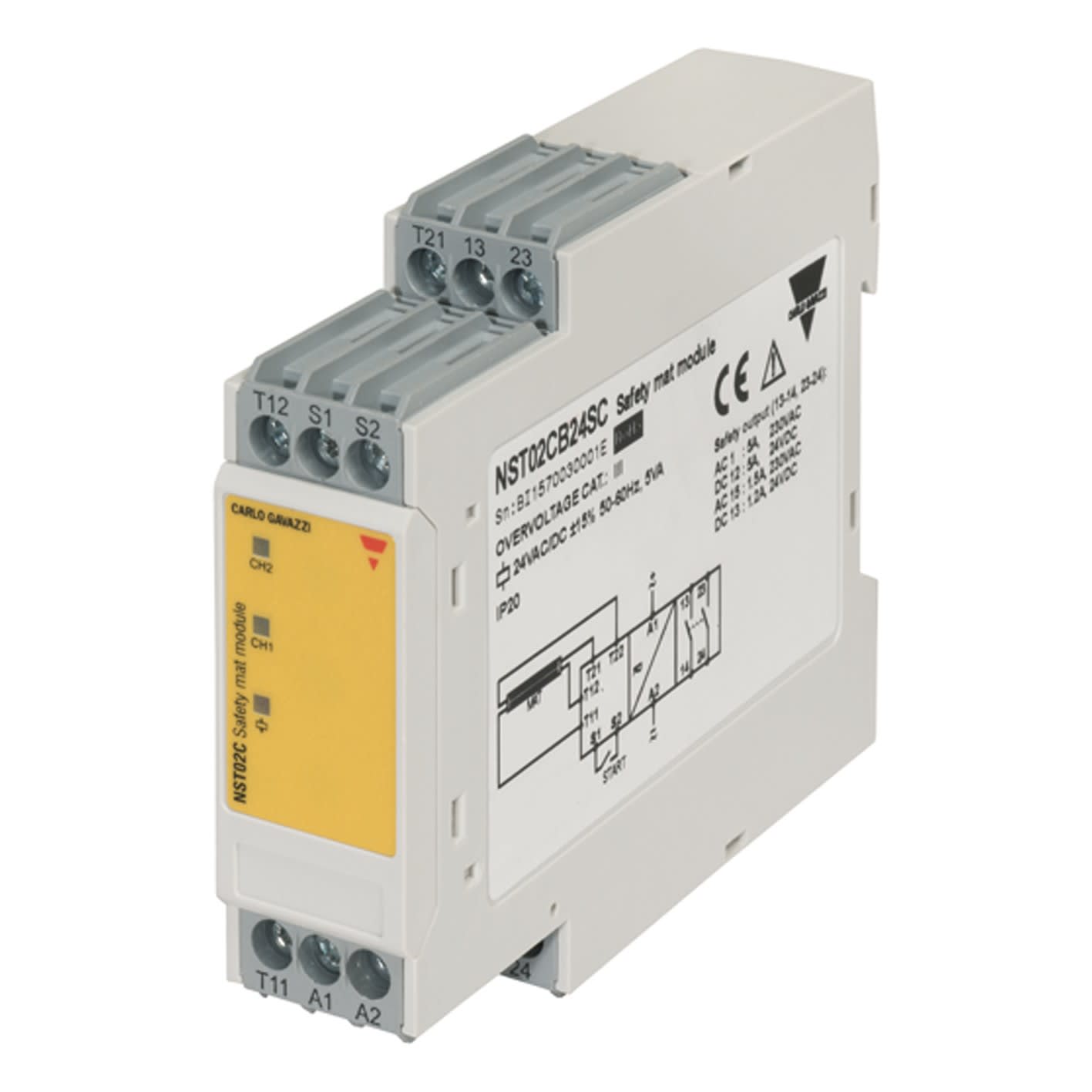 Carlo Gavazzi - Module de tapis de sécurité, 24Vca 50-60 Hz, 24Vcc, 2 sorties de sécurité NO