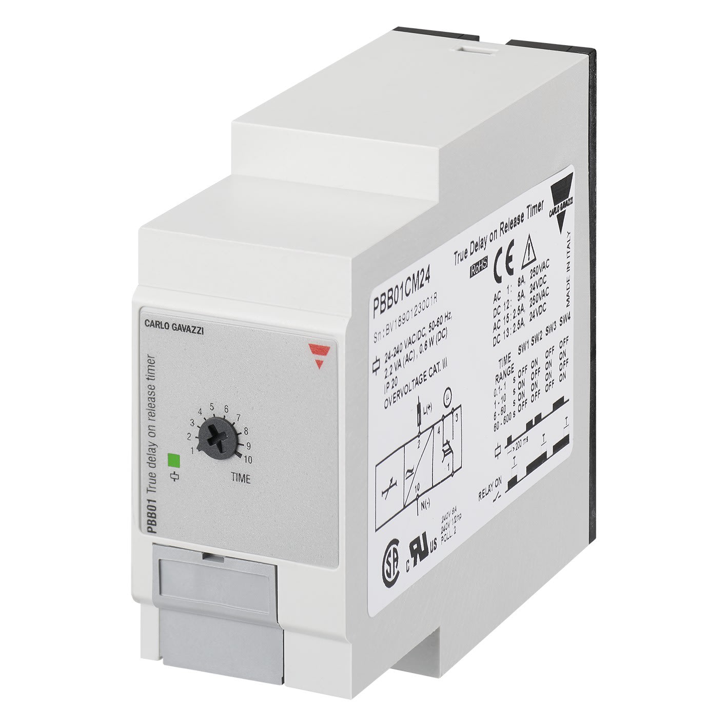 Carlo Gavazzi - Tempo travail à la mise hors tension - 2 RT 8A 12-24Vcc -0,1s..600S