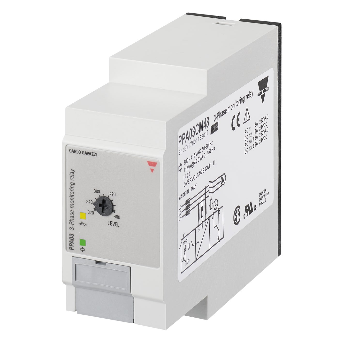 Carlo Gavazzi - Relais de SS tension, ordre perte de phase-208-240Vca-1RT 8A-208-240Vca Embrocha
