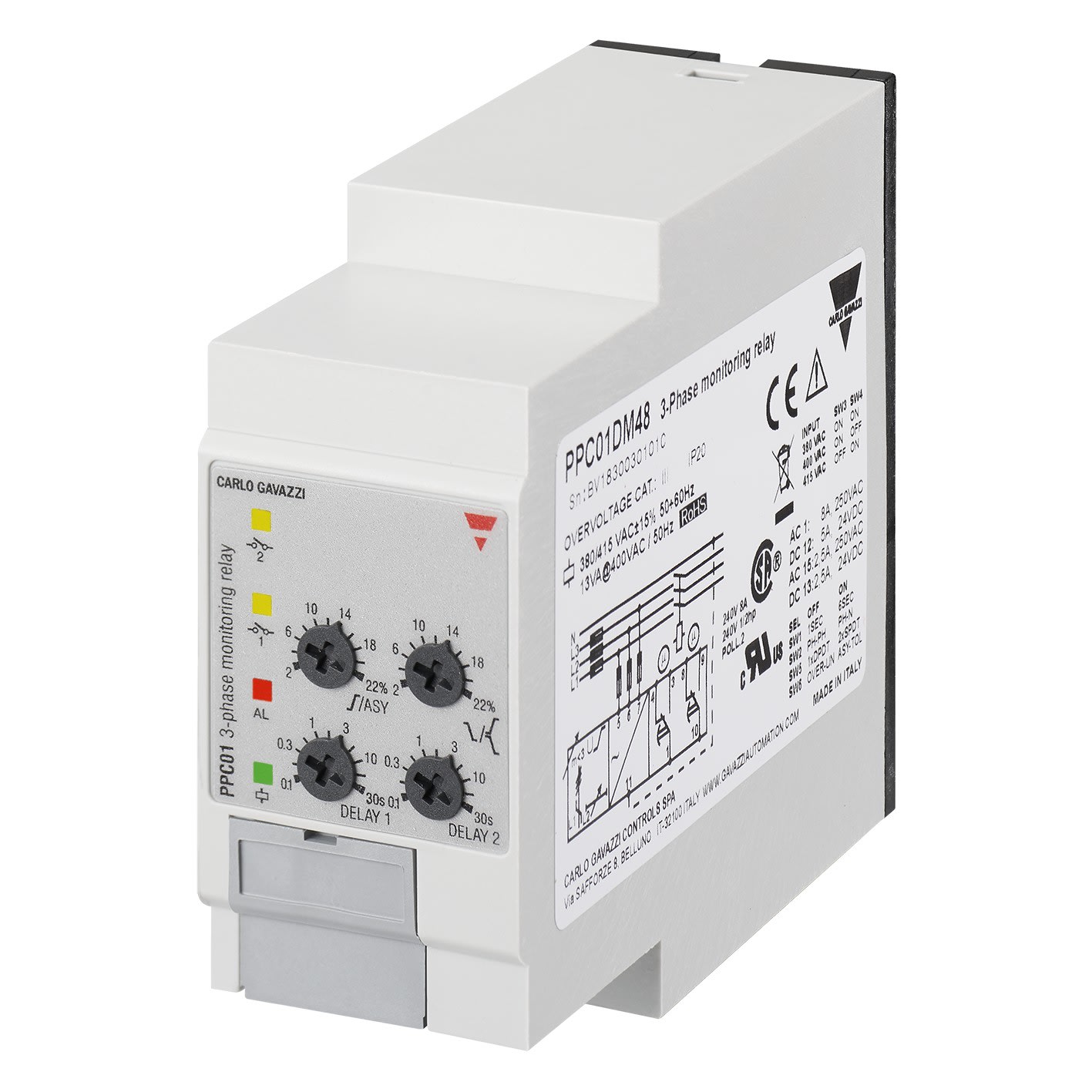 Carlo Gavazzi - Relais tension,ordre perte asym de phase -380-480Vca-2RT 8A-380-480Vca Embrochab