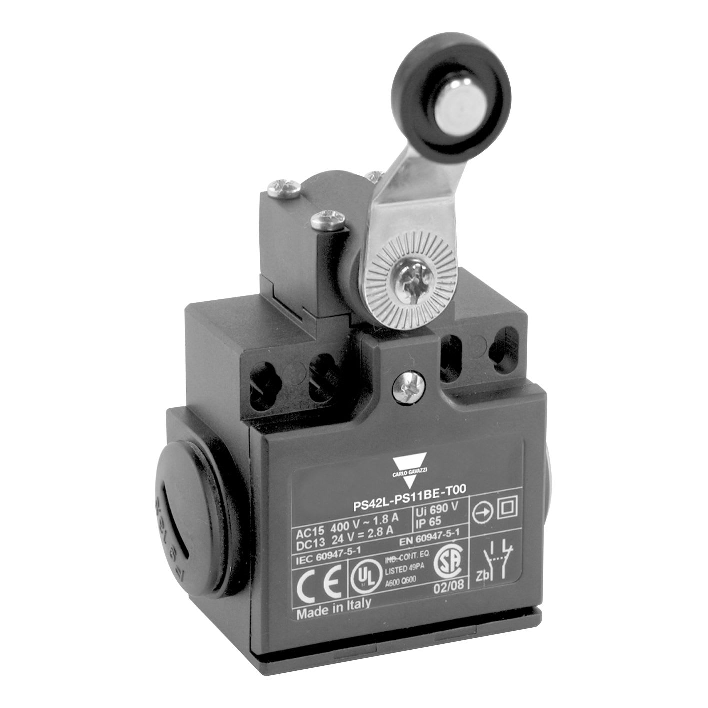 Carlo Gavazzi - Fin de course 50mm -PG13,5-Action brusque 1NO+1NF-Levier coudé galet nylon -IP65