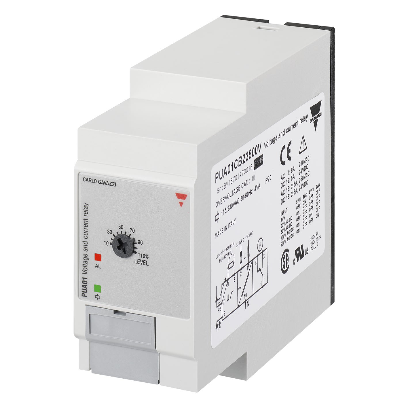 Carlo Gavazzi - relais de contrôle surintensité/surtension - Mesure: 2-500Vca - 115/230Vca