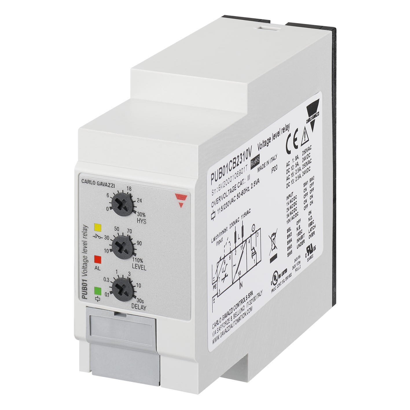 Carlo Gavazzi - Relais de contrôle sur/sous-tension - Mesure: 2-500Vca - 115/230Vca
