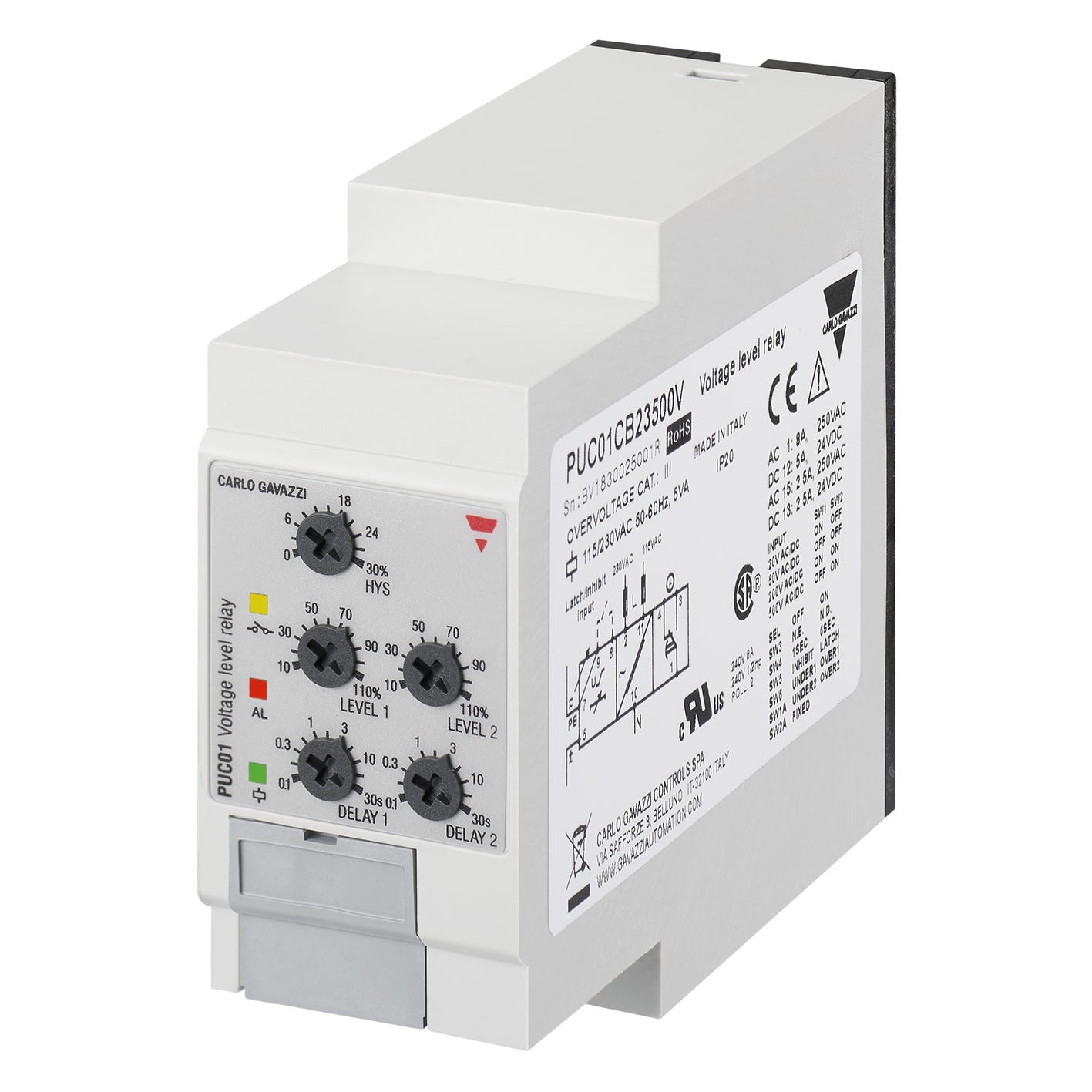 Carlo Gavazzi - Relais de contrôle sur/sous-tension - Mesure: 2-500Vca/cc - 115-230Vca