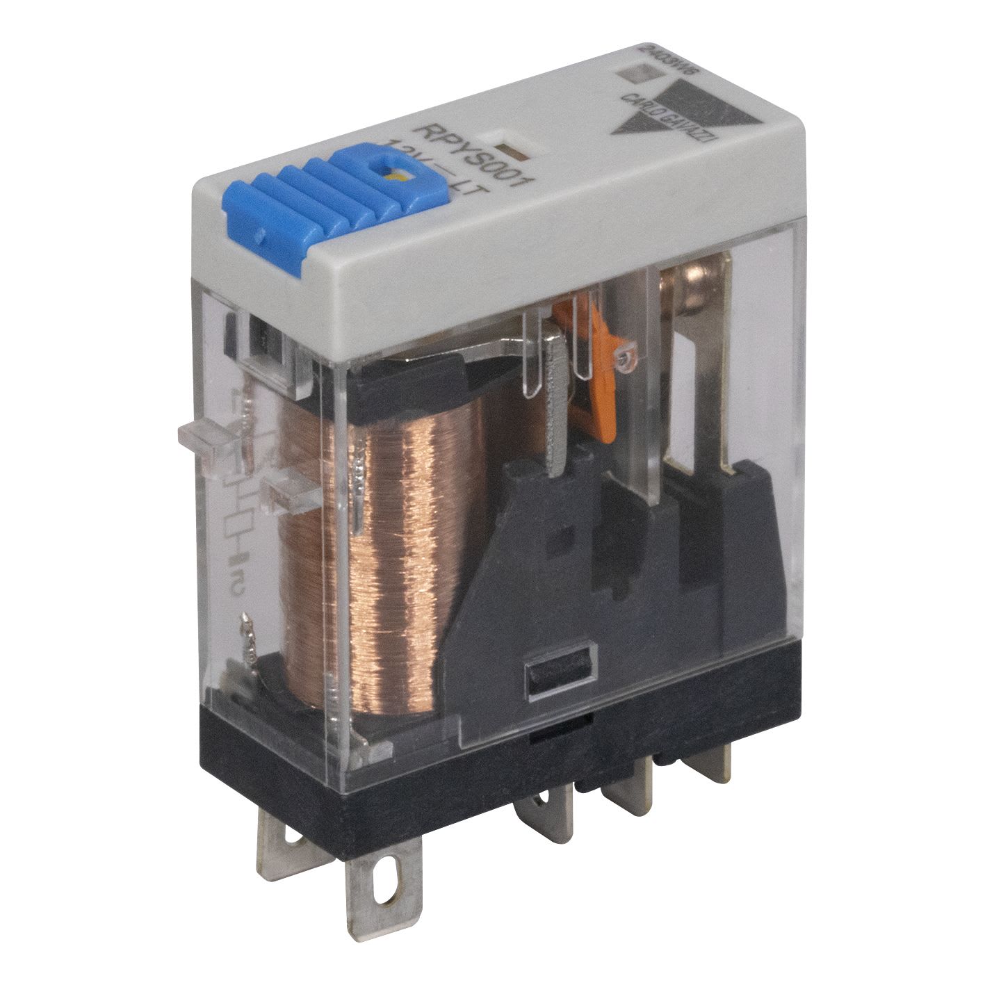 Carlo Gavazzi - Relais miniature 1RT 10A 12Vcc - Bouton test + indicateur mécanique + LED Faston