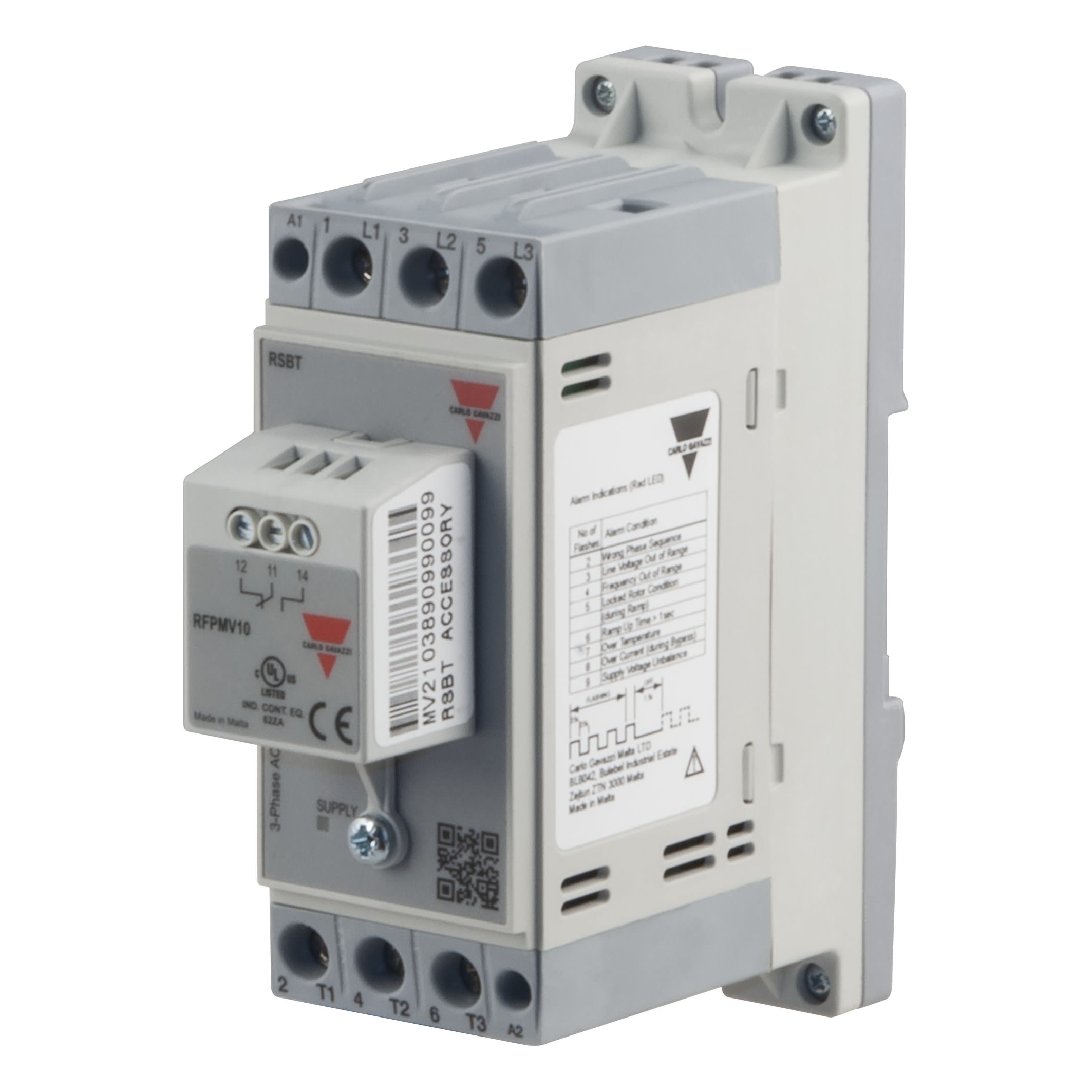 Carlo Gavazzi - Démarreur progressif 3ph compresseur 400V 16A, wt DIN clip + aux rly hp