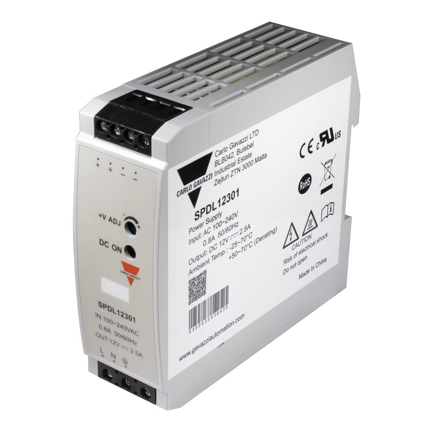 Carlo Gavazzi - Alimentation à découpage, Entréé CA/CC, 15W, 1,25A, 12Vcc, rail DIN IP20