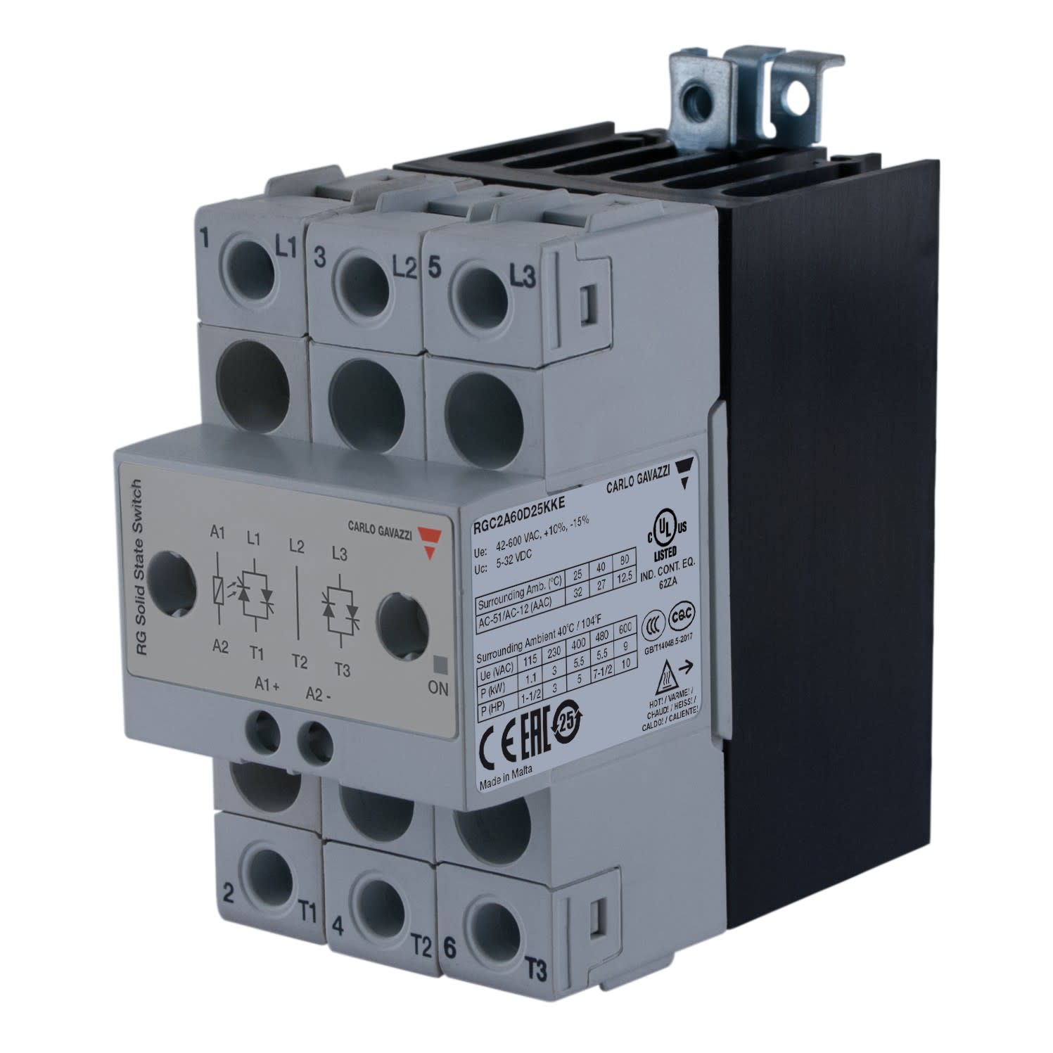 Carlo Gavazzi - Contacteur statique 2ph 600V cmd cc zero de tension 3x25A