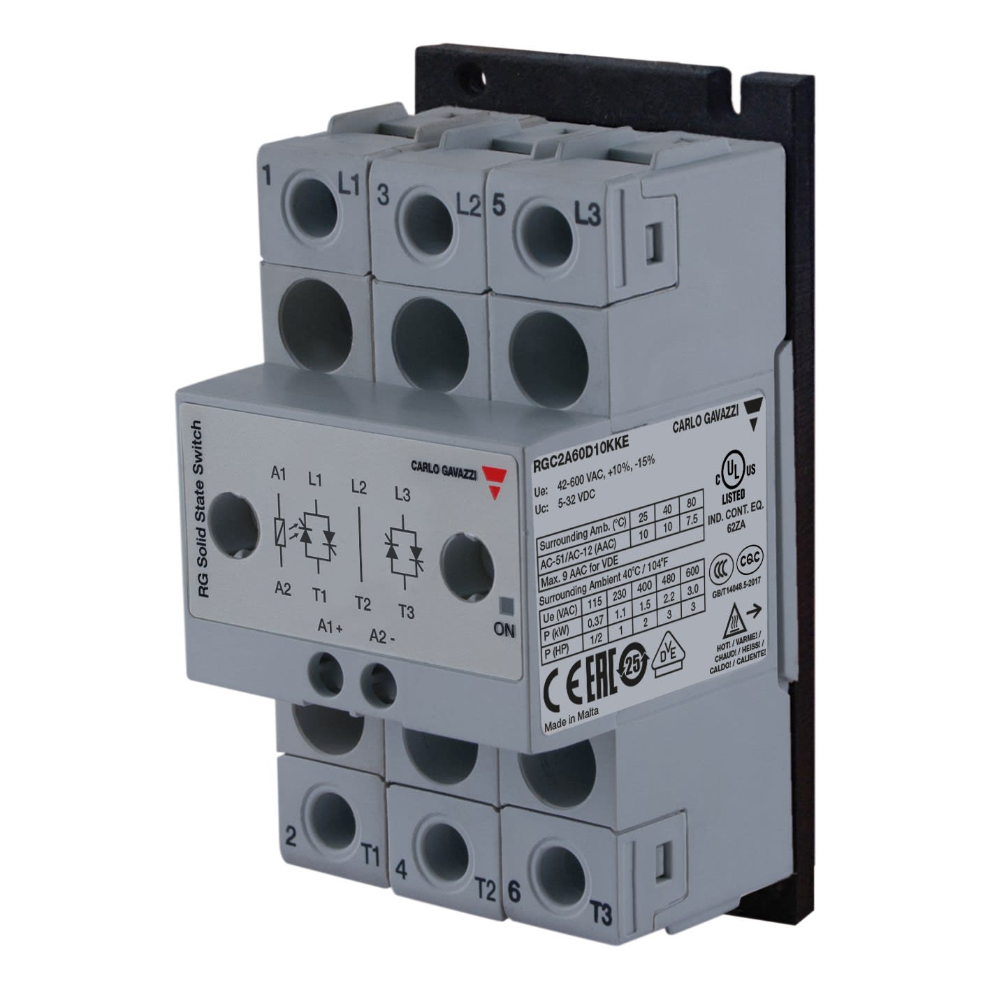 Carlo Gavazzi - Contacteur statique 2p ca in-zc 600V 3x10a 1200Vp-e-srw in