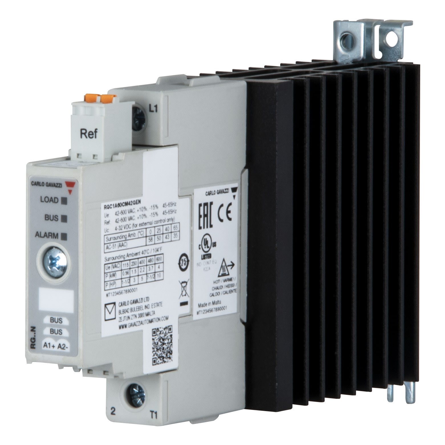Carlo Gavazzi - Relais statique 1ph 600Vca cmd 43A CC zéro tension Contrôle via interface NRGC