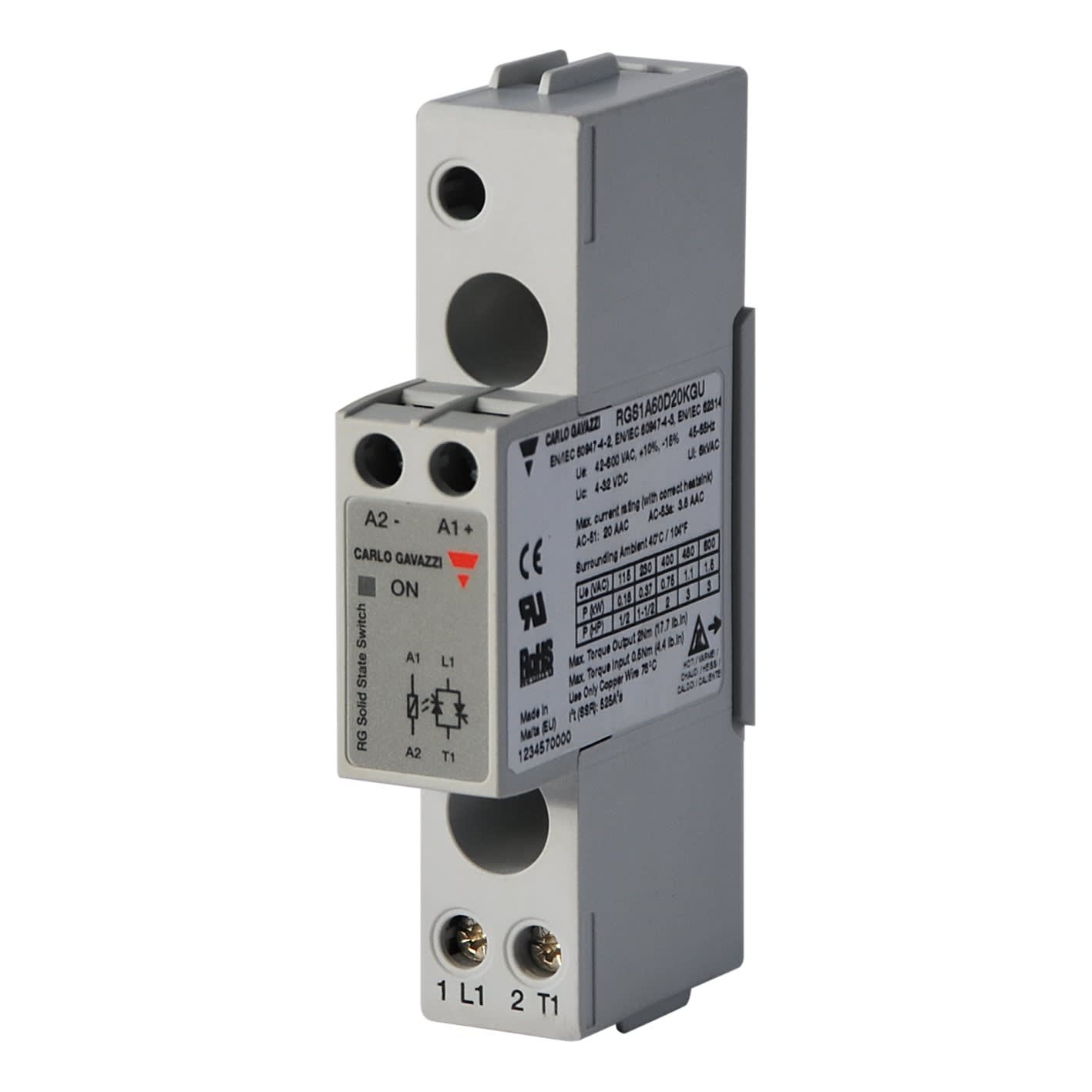 Carlo Gavazzi - Relais statique 1ph 600V cmd instantanée 30A 1200Vp/u/srw in