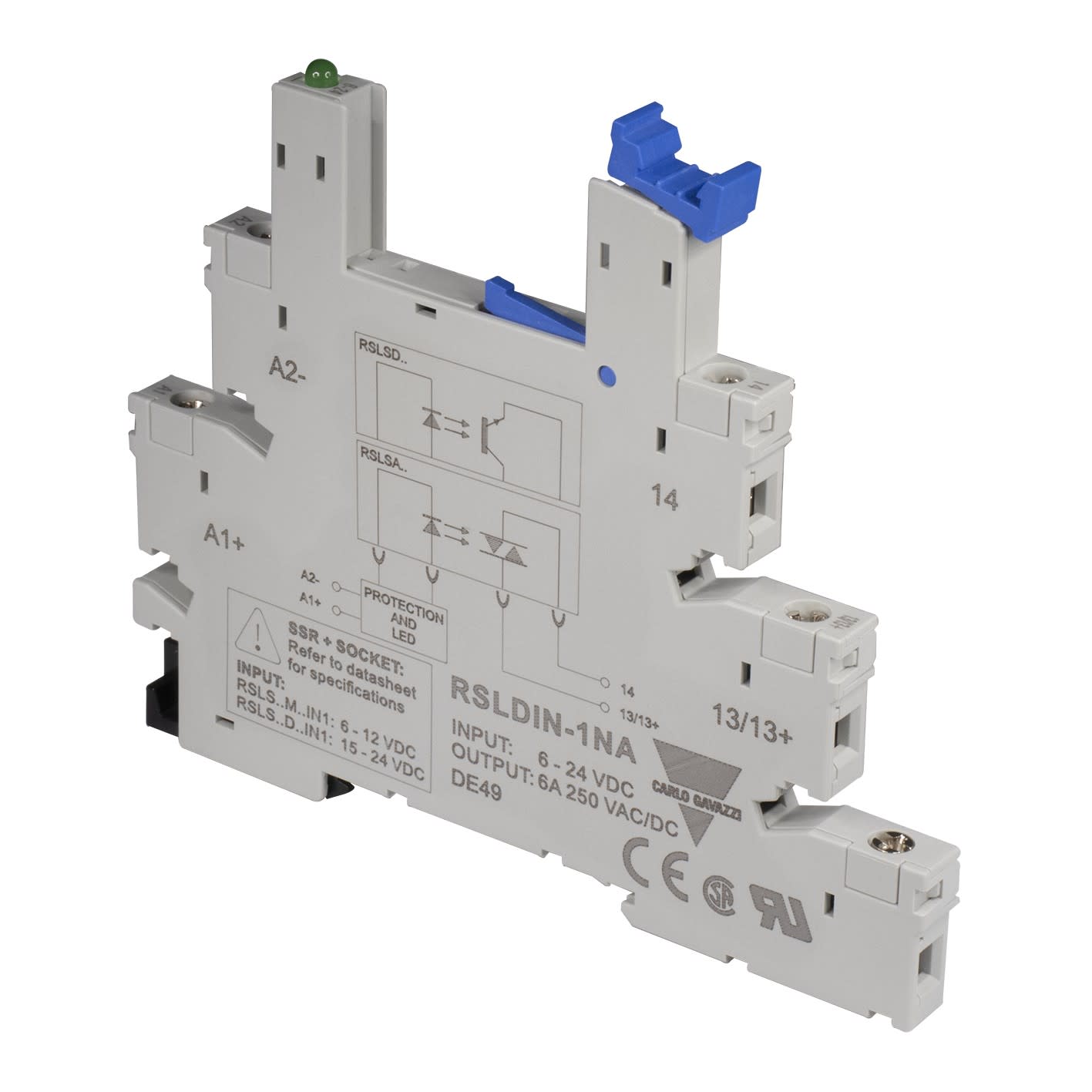 Carlo Gavazzi - Support rail DIN, bornes à vis, pour série RSLS 250Vca/cc